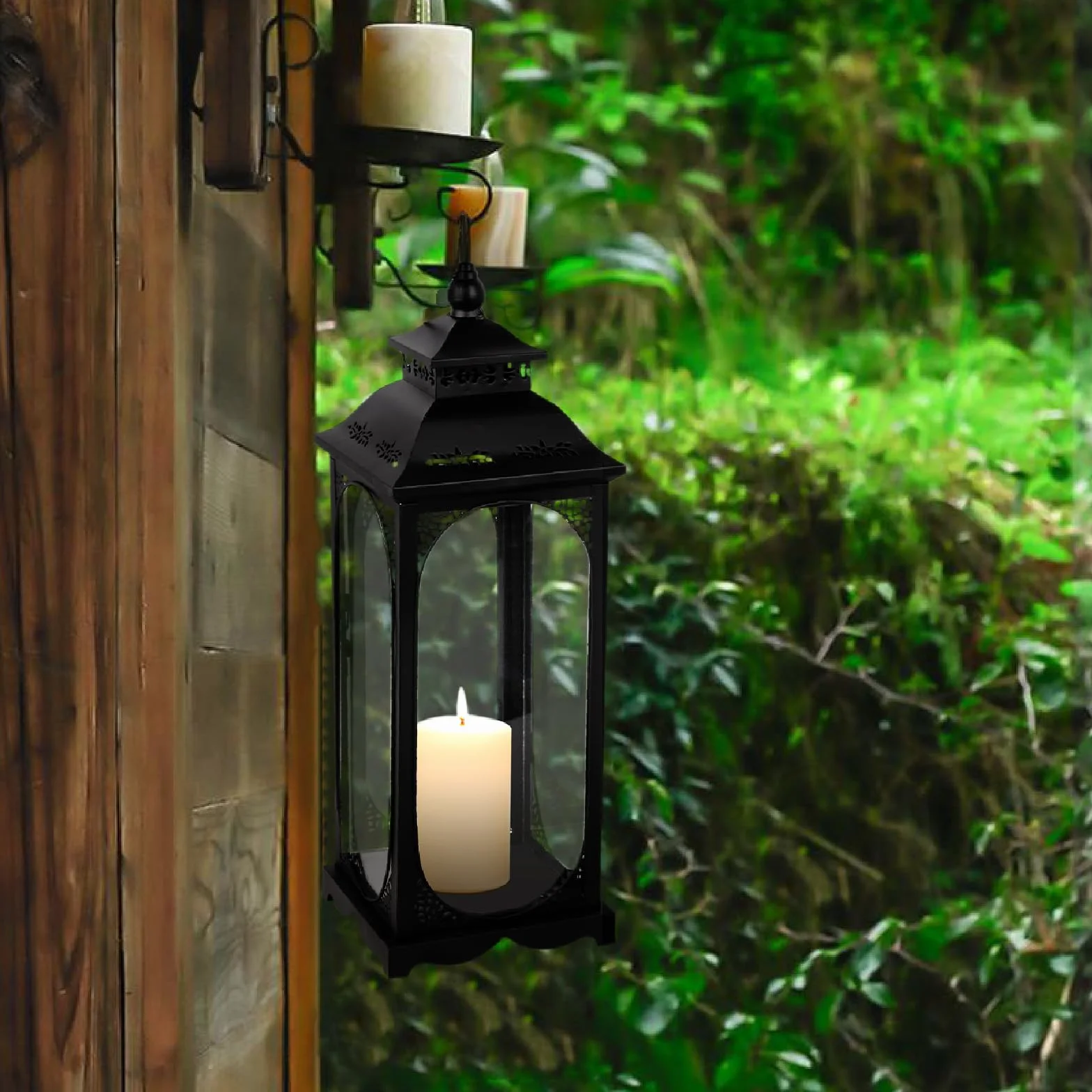 Aolawco 2-częściowy zestaw lampionów ogrodowych, latarnie dekoracyjne, do użytku na zewnątrz i wewnątrz, na balkon i do ogrodu, w stylu retro, dekoracja mieszkania, Boże Narodzenie, Halloween,