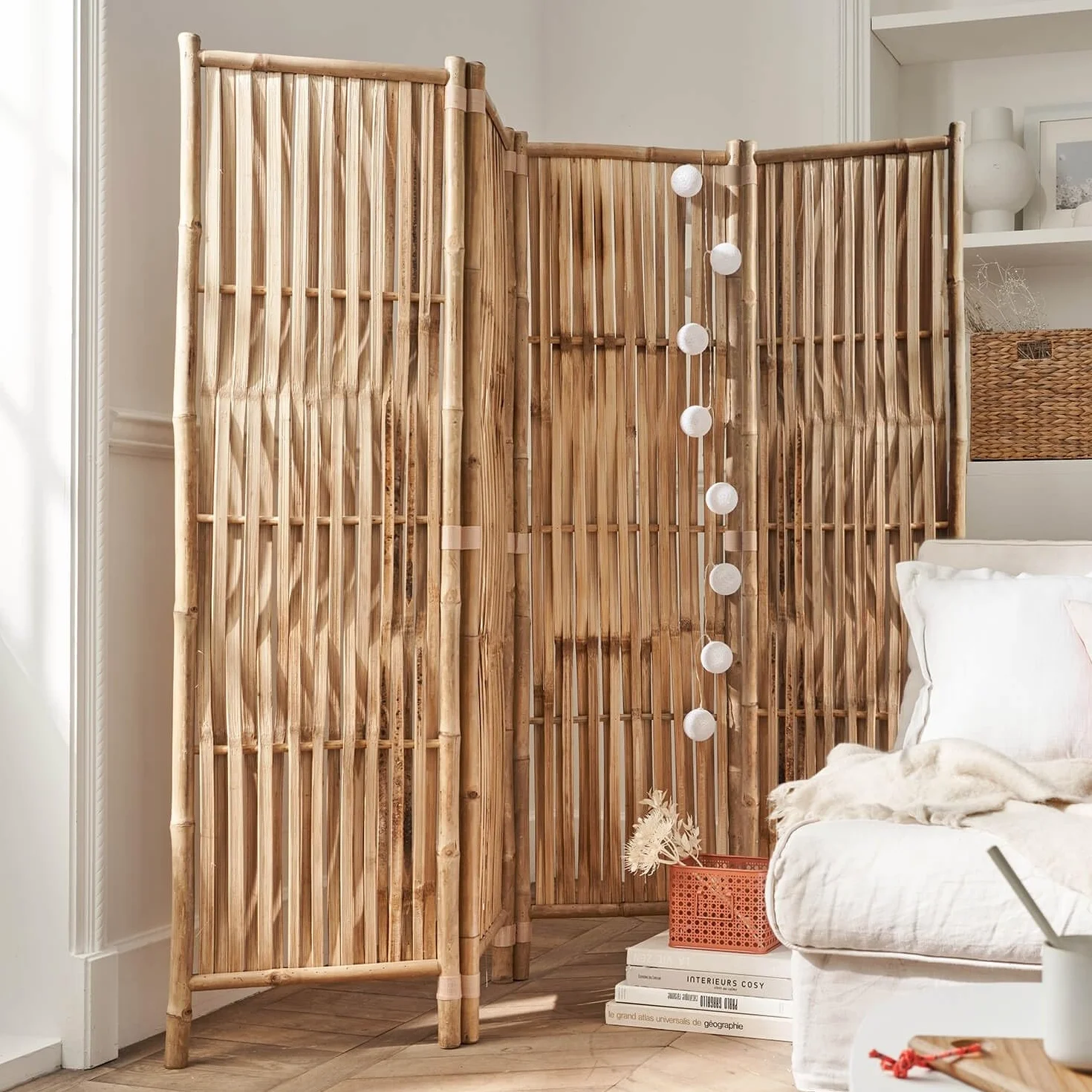 Parawan bambusowy - naturalny - 180x160 cm (4 panele)