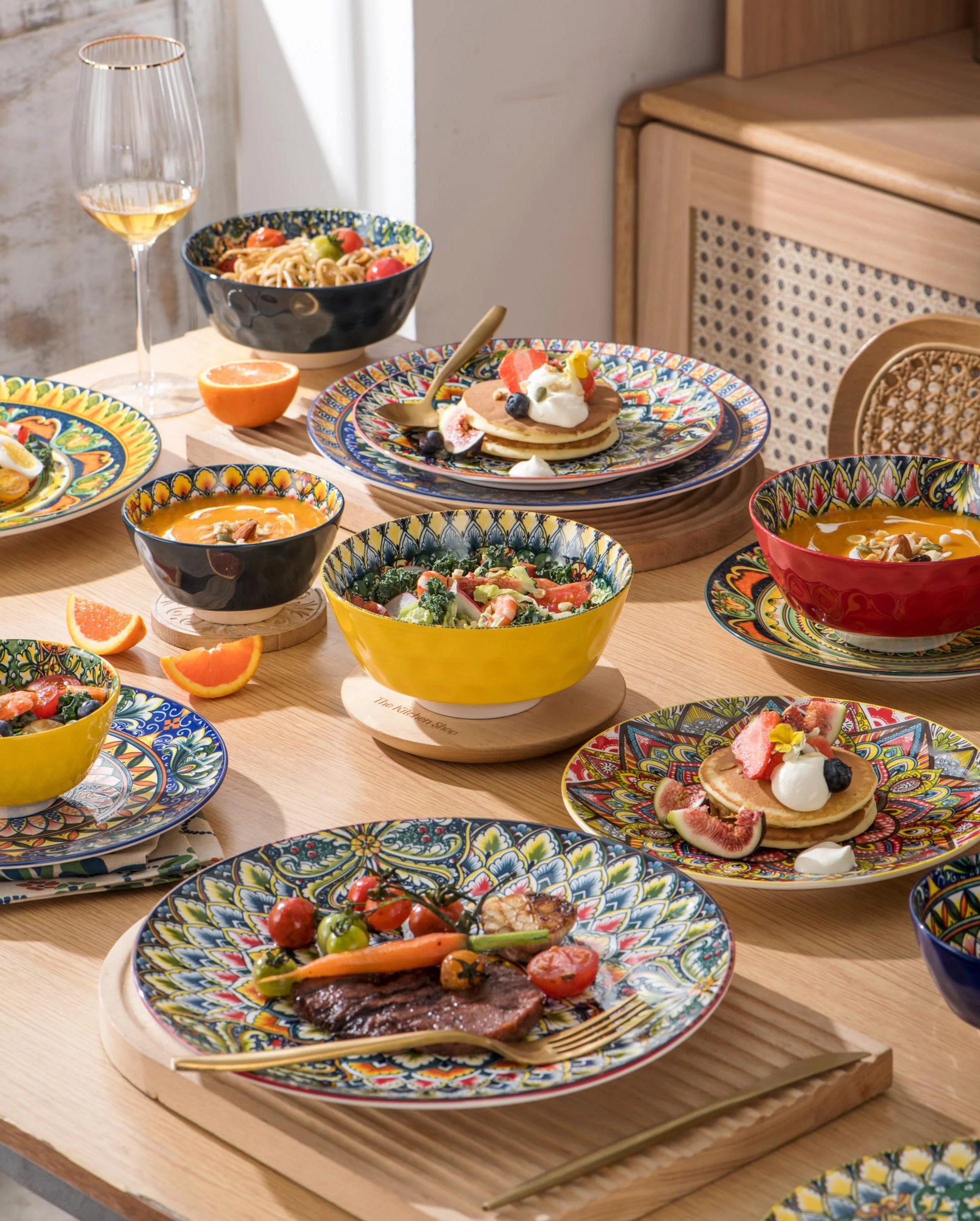 Henten Home Zestaw talerzy deserowych, talerzy sałatkowych, 20 cm, płaski kuchenny kolorowy talerz, mały okrągły talerz - styl boho