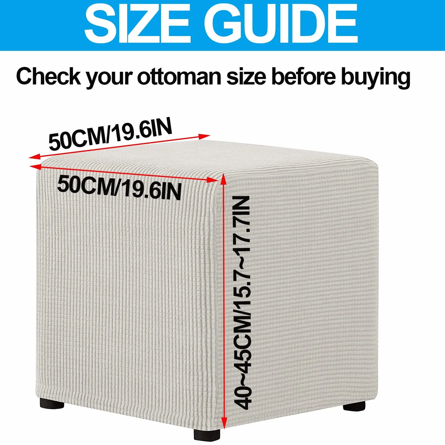 Rozciągliwa otomana narzuta kwadratowa kostka 40x40/45x45/50x50cm pokrowiec na pufę do przechowywania, H8, 50x50x40cm