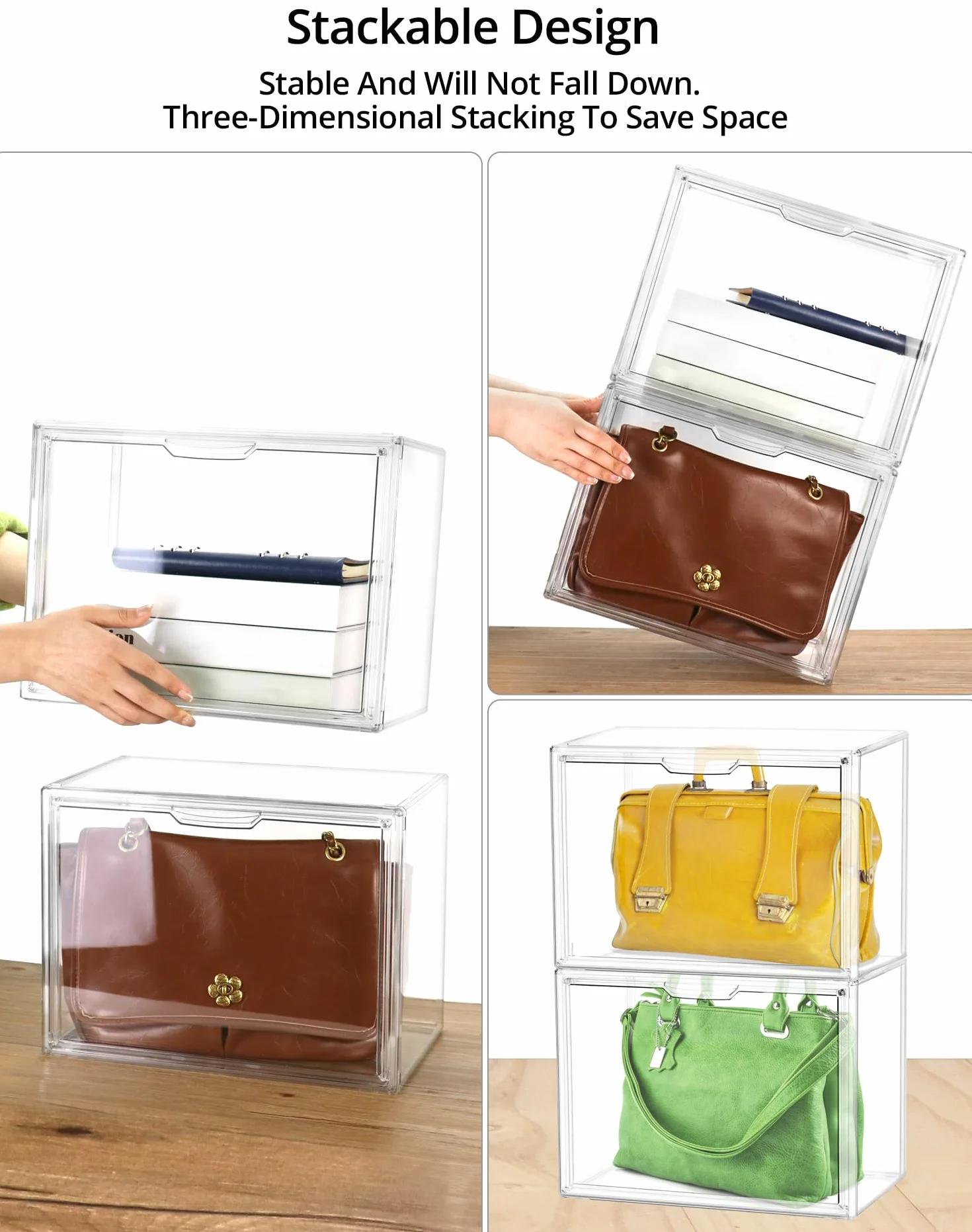 QWORK® 2 opakowania przezroczyste pudełko ekspozycyjne, przechowywanie torebek, stosowany organizer do przechowywania, do torebki, butów, zabawek, torebki na ramię, 36X22X27cm