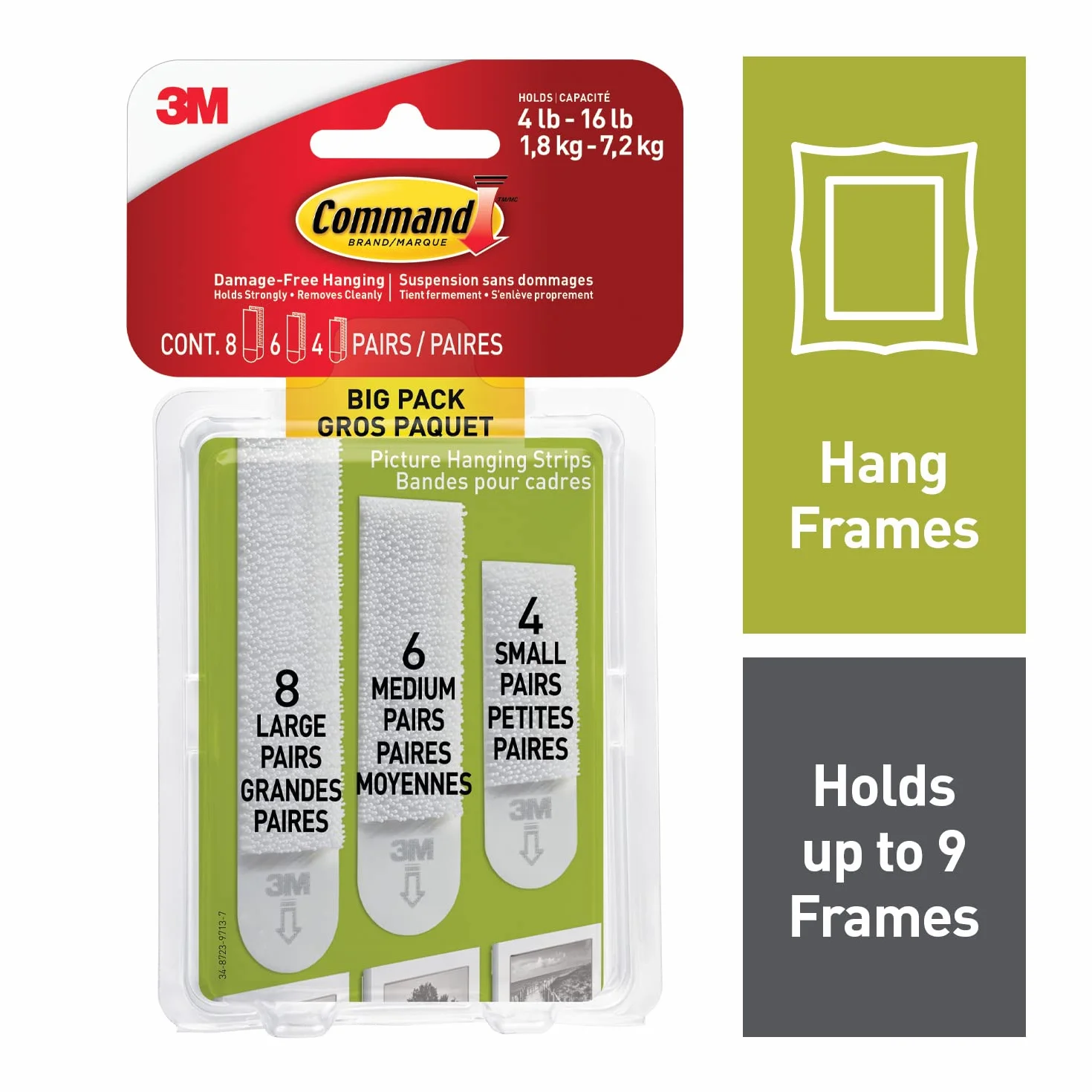 Command Assorted Picture Hanging Strips Big Pack-Assorted (8 Large, 6 Medium, 4 Small)