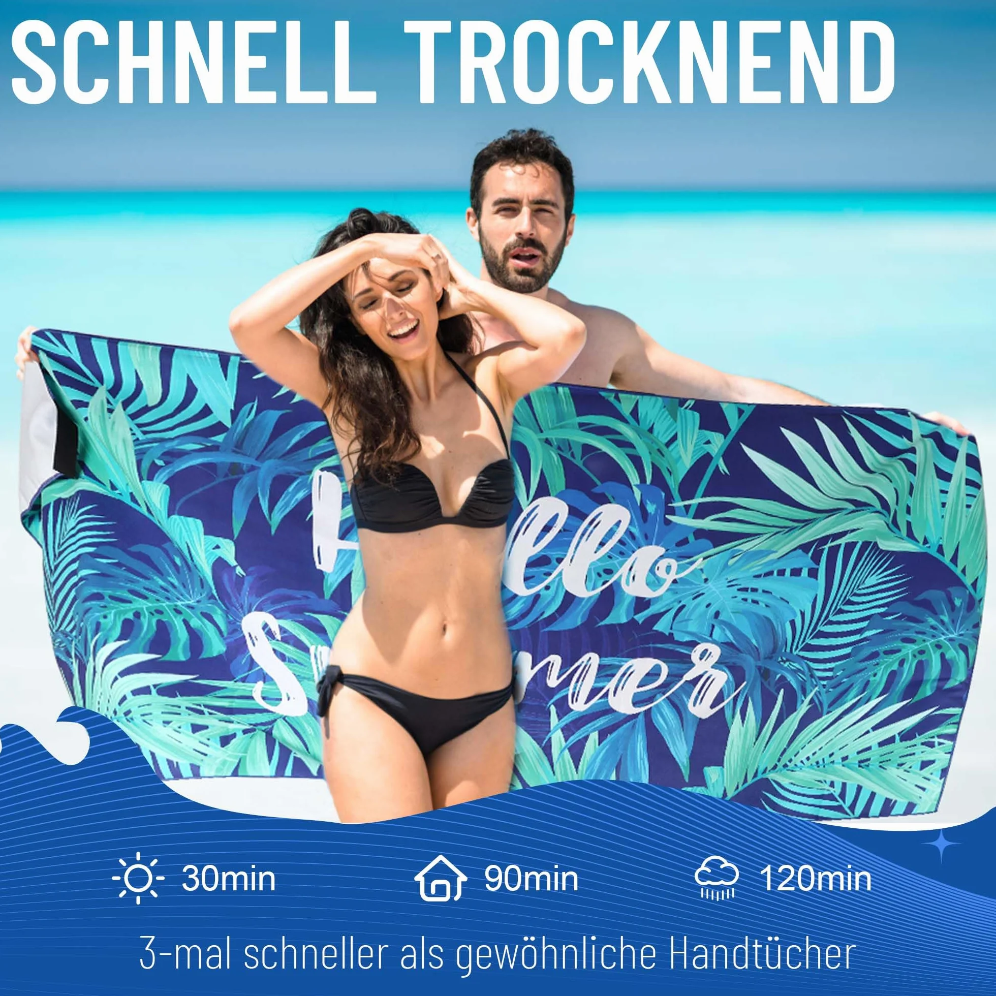 Ręcznik plażowy z mikrofibry duży 90x180cm, ręczniki z mikrofibry kompaktowe i odporne na piasek, lekki i szybkoschnący ręcznik do ćwiczeń na plażę, siłownię, w podróż, na plażę, do sauny