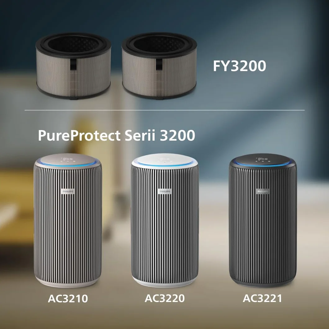 Oryginalny wymienny filtr Philips do oczyszczaczy powietrza serii 3200 AC3210, AC3220 i AC3221, HEPA NanoProtect + aktywny węgiel, 12 miesięcy żywotności, czarny/biały (FY3200/30)