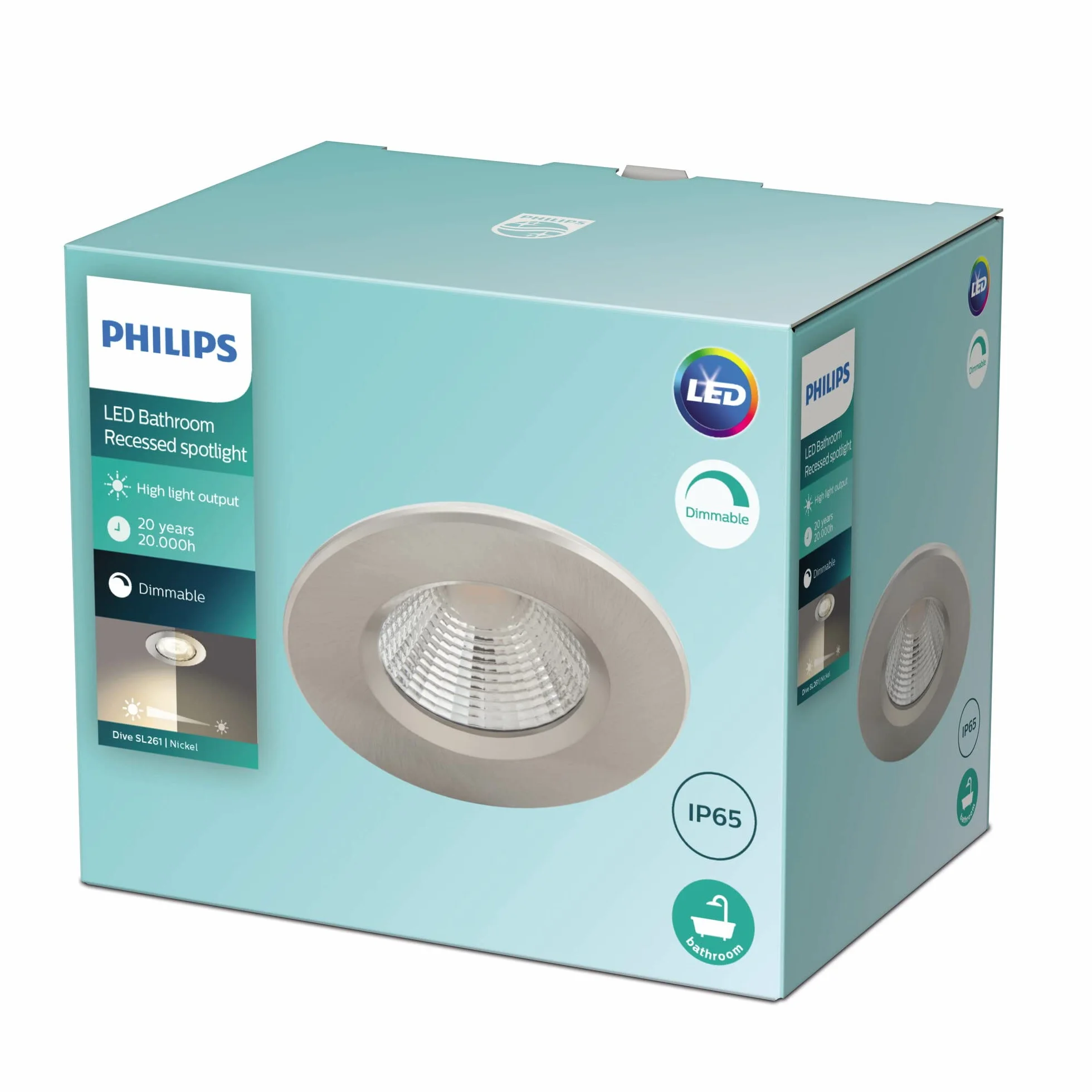 Philips Reflektor LED do nurkowania łazienkowy 2700 K 5,5 W IP65 [ciepła biel - srebrny] do oświetlenia wilgotnych pomieszczeń, łazienki i kuchni