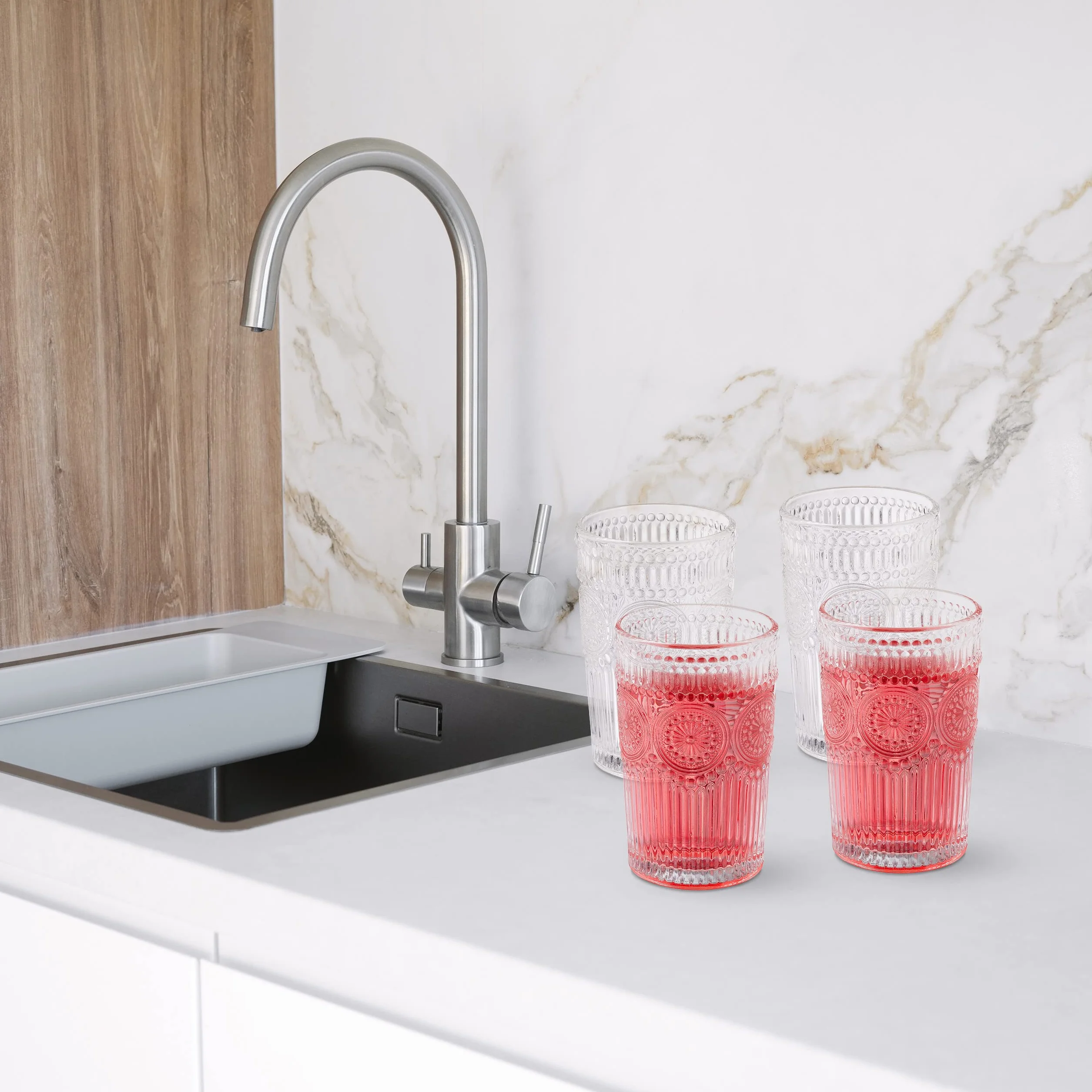 Relaxdays Szklanki do picia, zestaw 4 sztuk, 400 ml, szklanki w stylu vintage, na wodę, sok, limonka, nadają się do mycia w zmywarce, przezroczyste szklanki na wodę, 13 x 8 cm