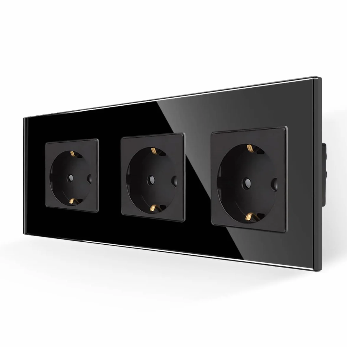 Potrójne gniazdo JIMEIDA w kolorze czarnym, 16A - Schuko szklane gniazdko ścienne - 228 x 86 mm, 250V, 3 gniazda