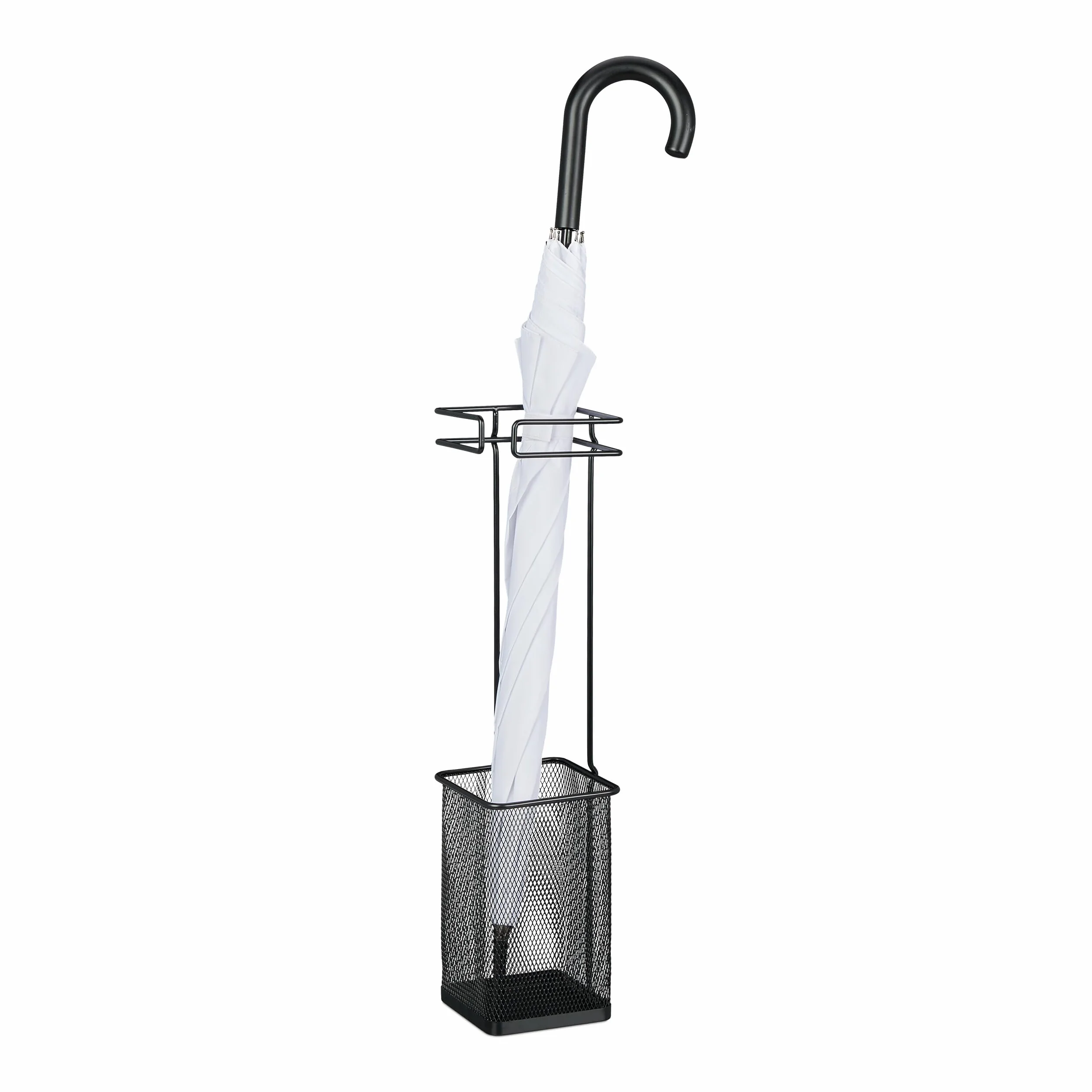 Relaxdays Stojak na parasol, wys. x szer. x gł.: 52,5 x 13,5 x 13,5 cm, metalowy, prostokątny stojak na parasole przeciwsłoneczne, nowoczesny, czarny