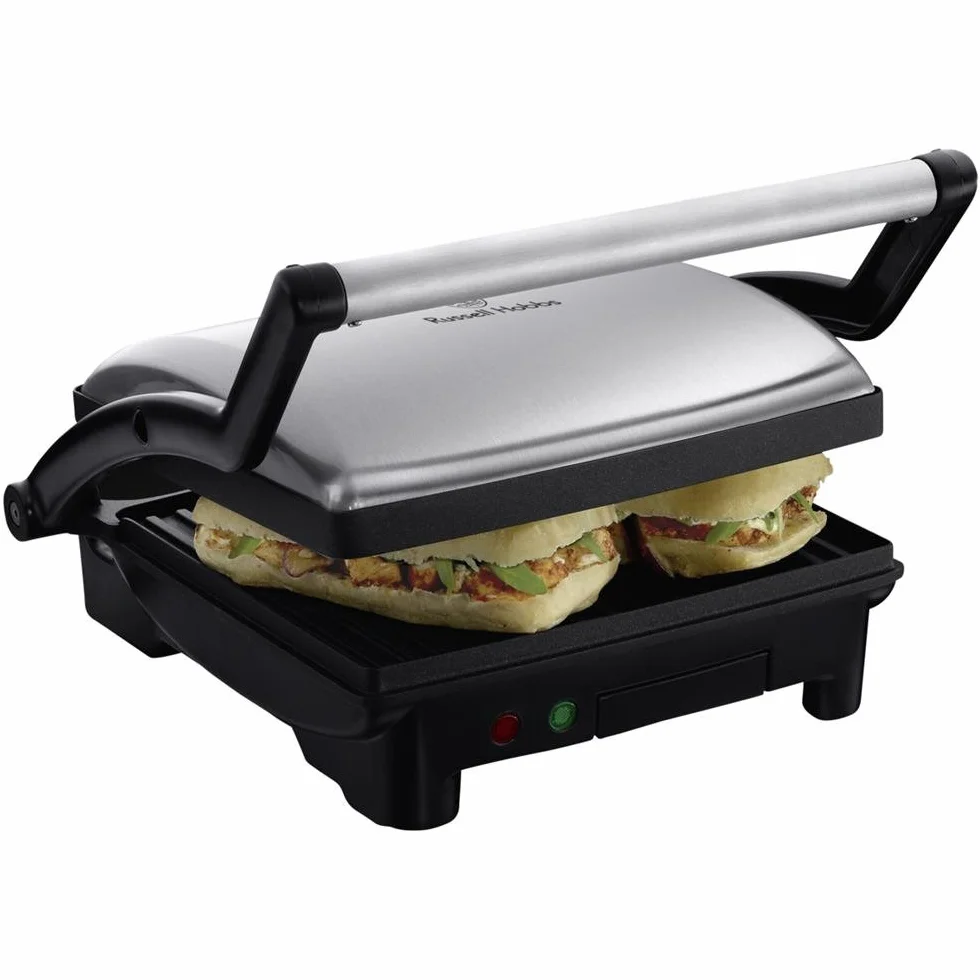 Russell Hobbs grill elektryczny, powłoka nieprzywierająca, duży, bez tłuszczu, fit, opiekacz do kanapek, opiekacz do panini, moc 1800W, srebrny, Panini&Sandwich Maker 17888-56