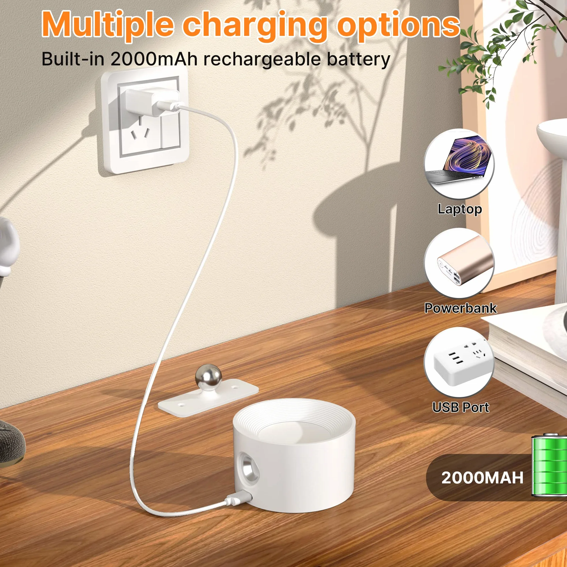 Mexllex Lampa ścienna do wnętrz, 2 sztuki, lampa ścienna z ładowaniem przez USB, 3 kolory i 3 poziomy jasności, lampa ścienna LED, do wnętrz, obracana o 360°, sterowanie dotykowe, bezprzewodowa lampa