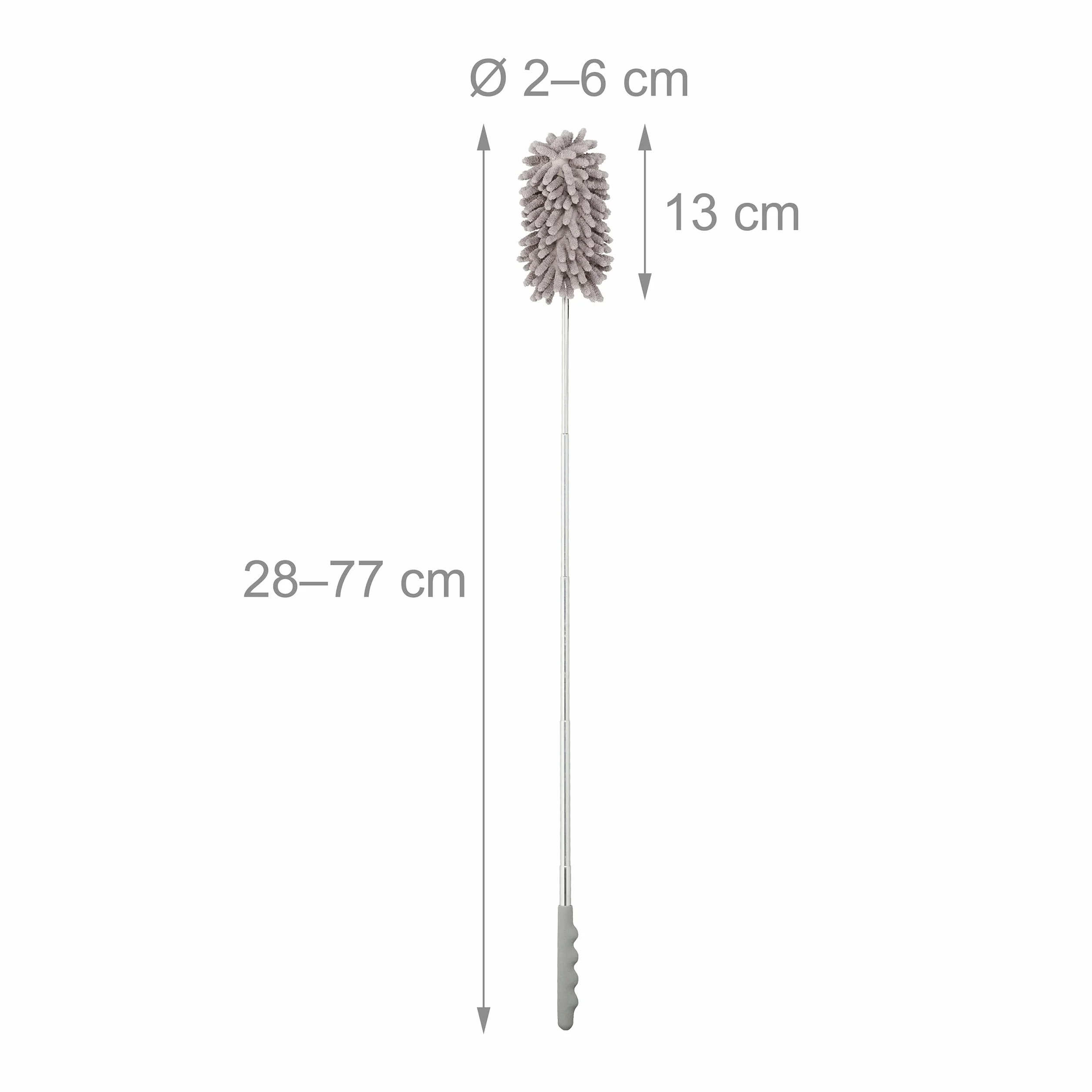 Relaxdays Miotełka do kurzu, zestaw 3 szt., wysuwany drążek teleskopowy do 77 cm, zmywalna mikrofibra, do samochodu i gospodarstwa domowego, mop do kurzu, szara