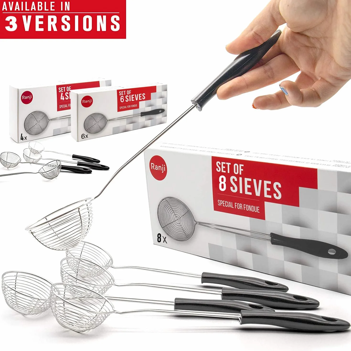 Ranji® Sitko do fondue ze stali nierdzewnej, łatwe w pielęgnacji, idealne do fondue, 8 sztuk
