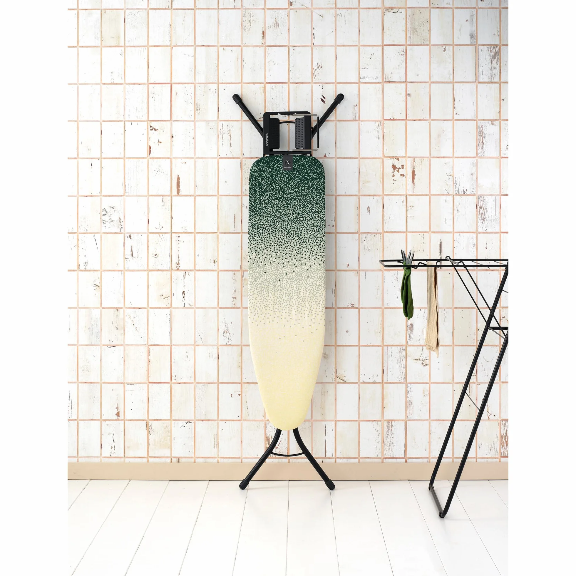 Brabantia - Ironing Board A - With Adjustable Iron Rest - Adjustable Height - Non-Slip Rubber Feet - 100% Fairtrade Cotton Cover with Foam Layer - Foldable - New Dawn - Size A (110x30 cm)