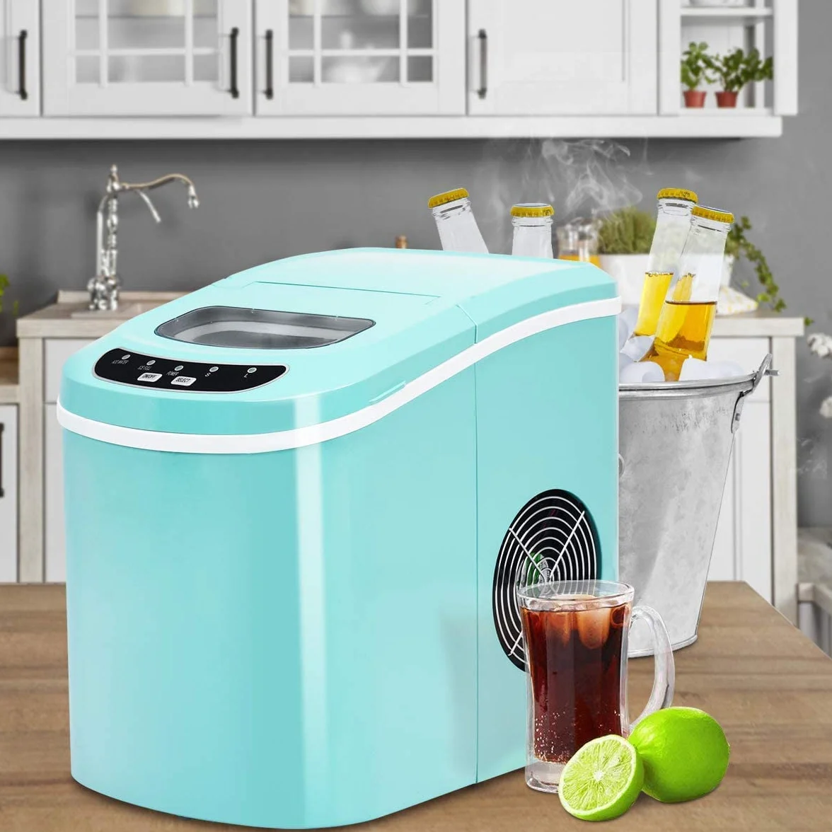 GOPLUS Kostkarka do lodu, 12 kg w ciągu 24 godz. Kostkarka do lodu z 2 rozmiarami kostek lodu i zbiornikiem na wodę o pojemności 2,2 l, łopatka do lodu, przygotowanie w 6-13 minut, 24 x 36 x 33 cm