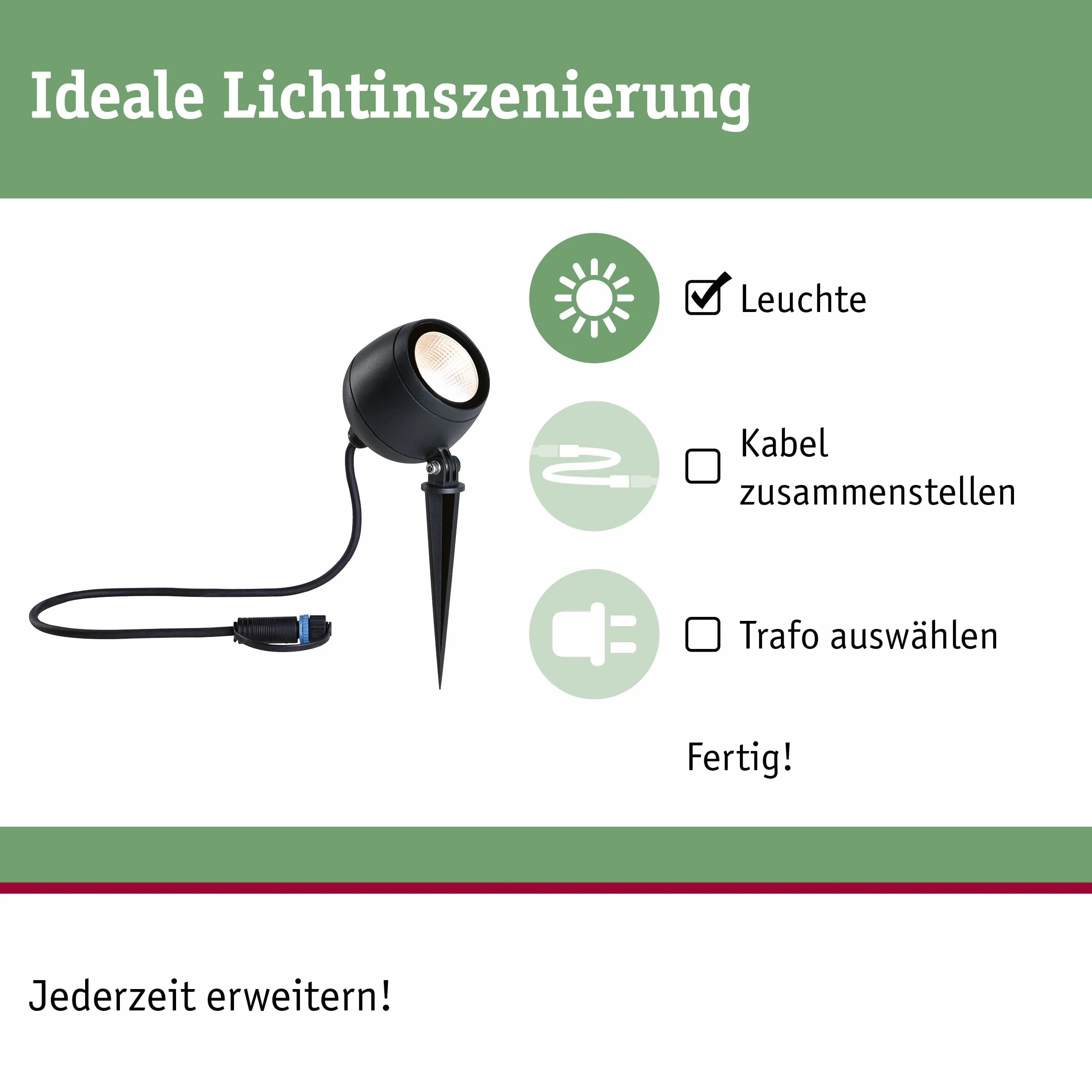 Paulmann 94775 Plug & Shine LED reflektor ogrodowy Kikolo IP65 7,2W 460lm możliwość ściemniania 261mm antracyt tw.szt./alu. 3000K oprawa zewnętrzna