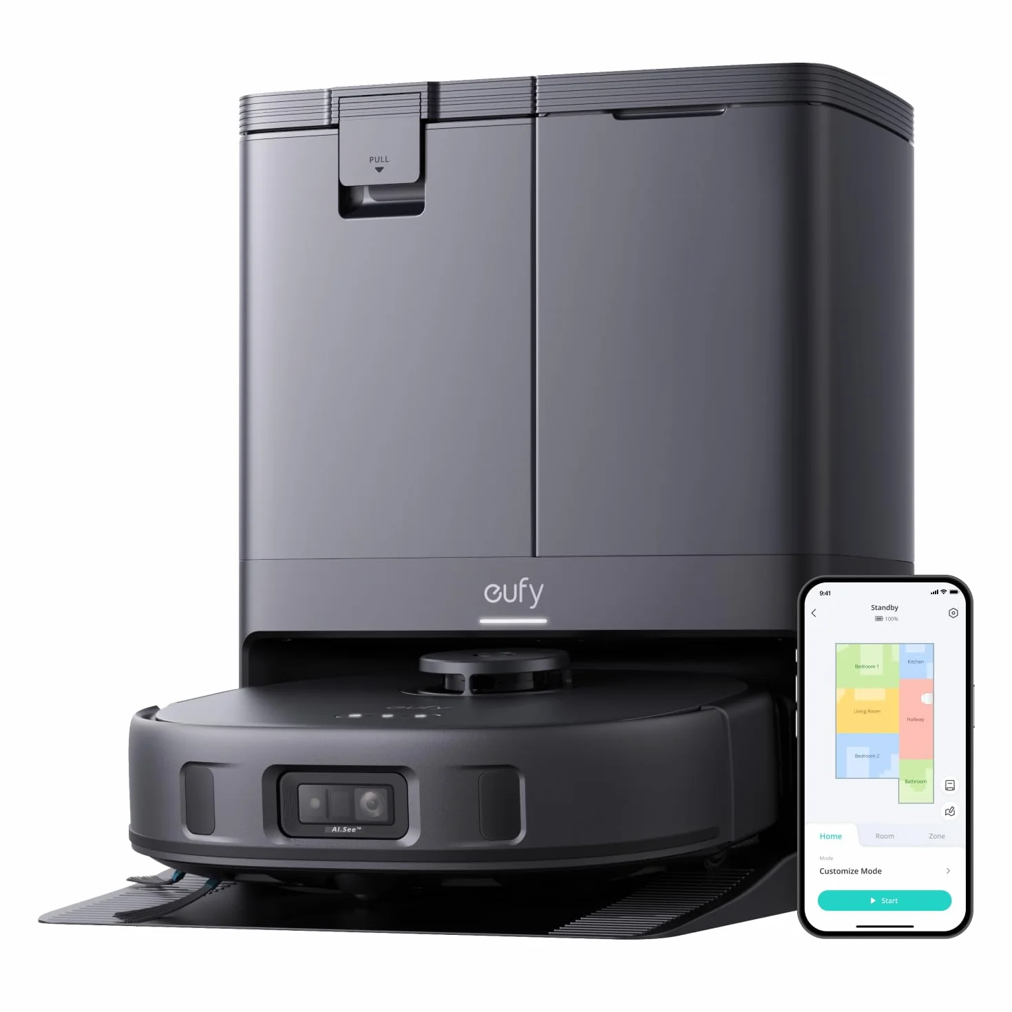 Robot odkurzający eufy X10 Pro Omni z systemem MopMaster 2.0 (8000 Pa), technologią inteligentnej nawigacji iPath, automatycznie opróżniającym się zbiornikiem na kurz o pojemności 2,5 l (Czarny)