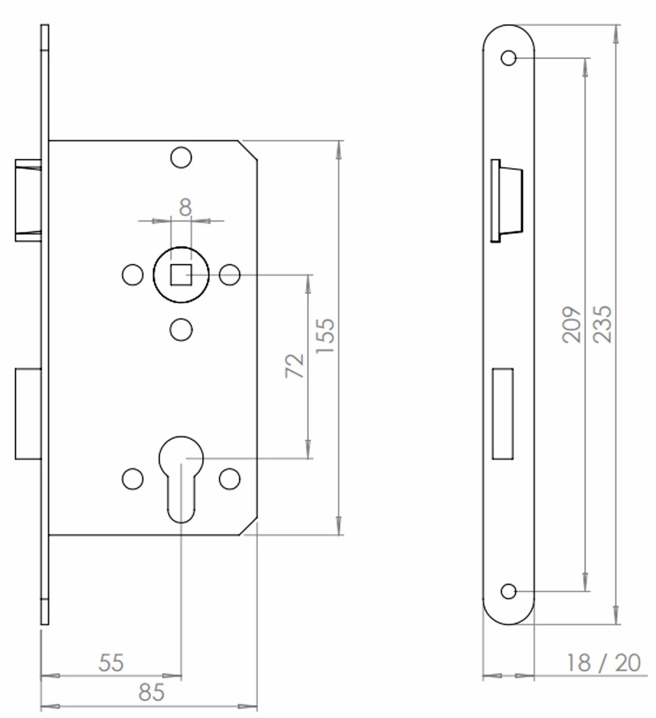 ABUS - Zamek wpuszczany do drzwi wykończeniowych do mieszkania ES PZ2 L G 55 72 18-61699, złoty