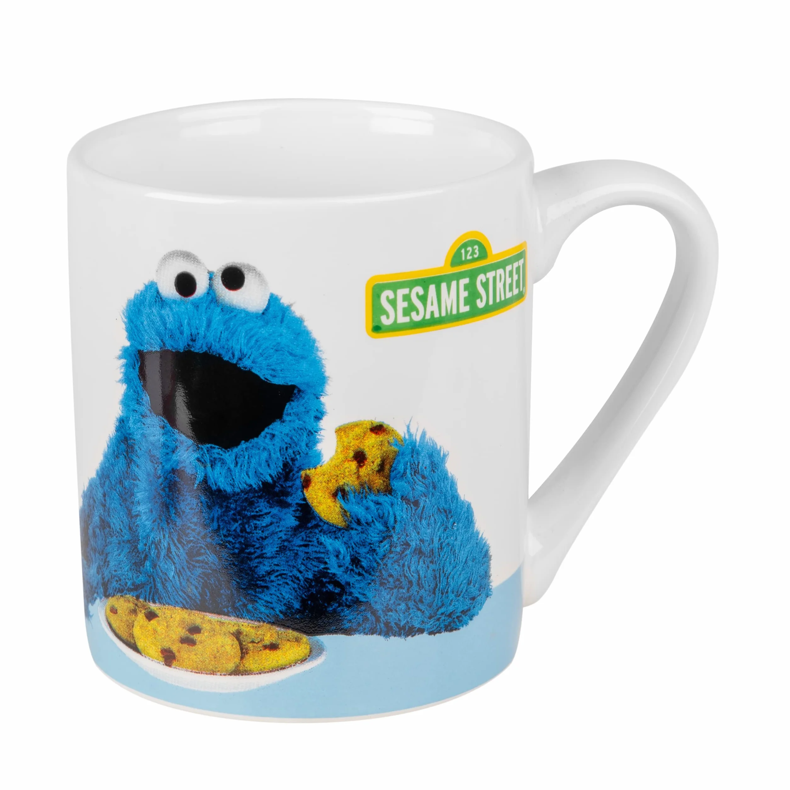 Ulica Sezamkowa Zestaw śniadaniowy Cookie Monster 3-częściowy porcelanowy niebieski talerz miska kubek