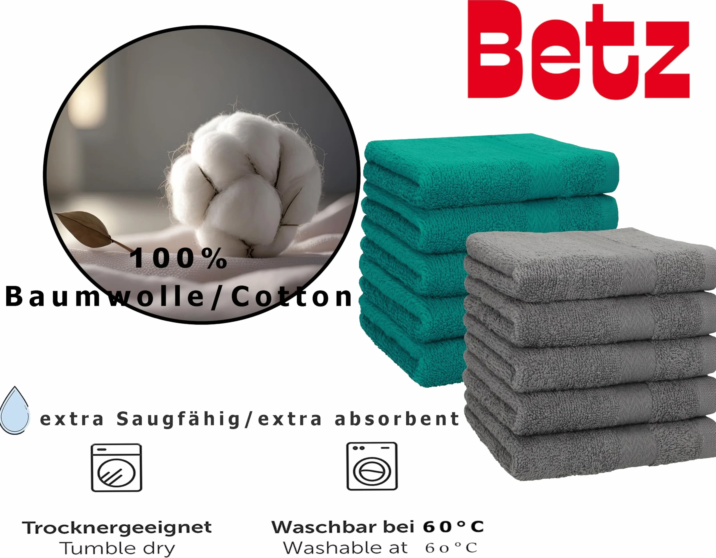 Betz Zestaw Flanelowe ręczniczki, ściereczki, premium, 30 x 30 cm, 100% bawełna, 10 szt., szmaragdowo-zielone, antracytowe