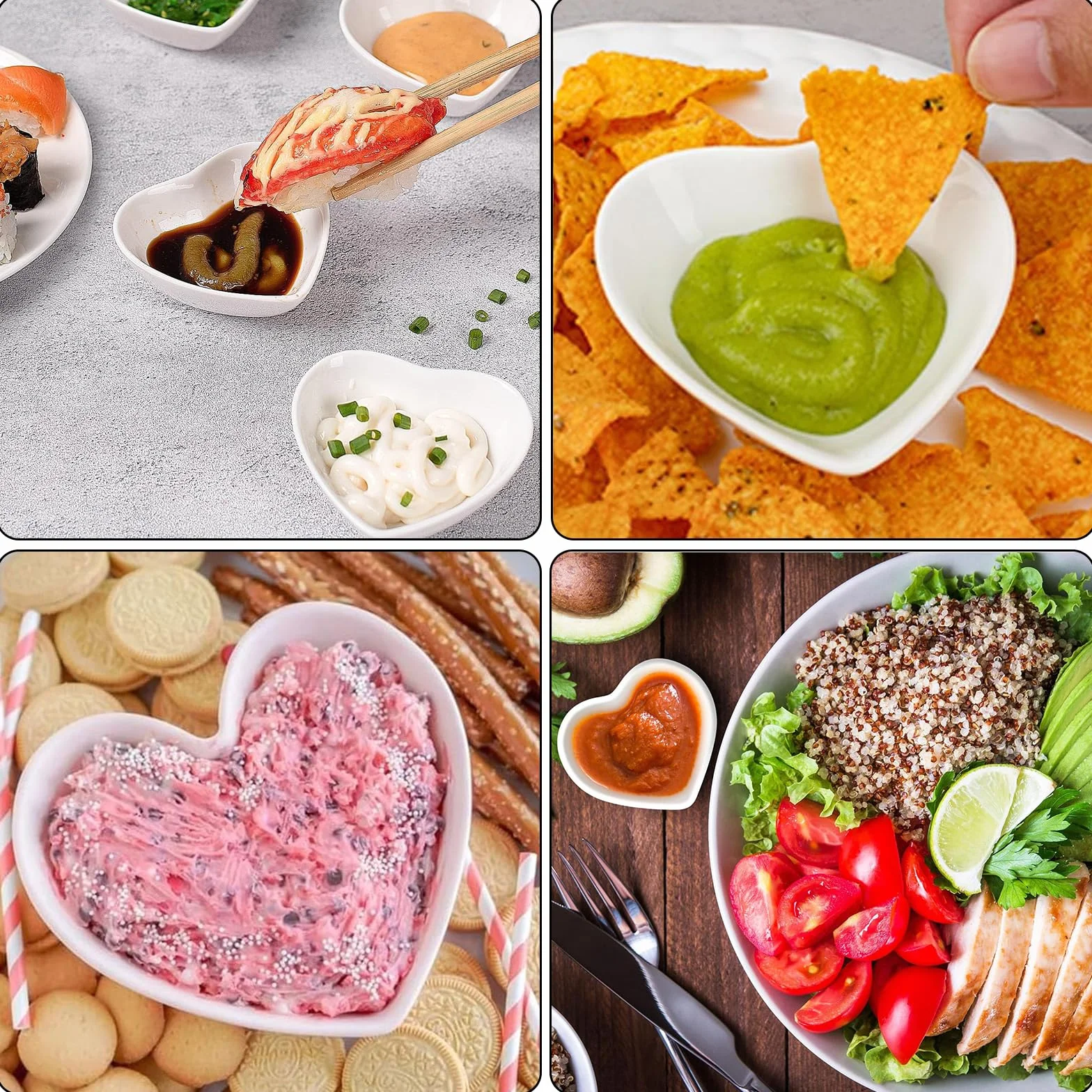 Zestaw ceramicznych misek do dipów w kształcie serca, 6 sztuk dań do sosu sojowego, mini miski, przypraw, do sushi, przypraw, naczyń do serwowania