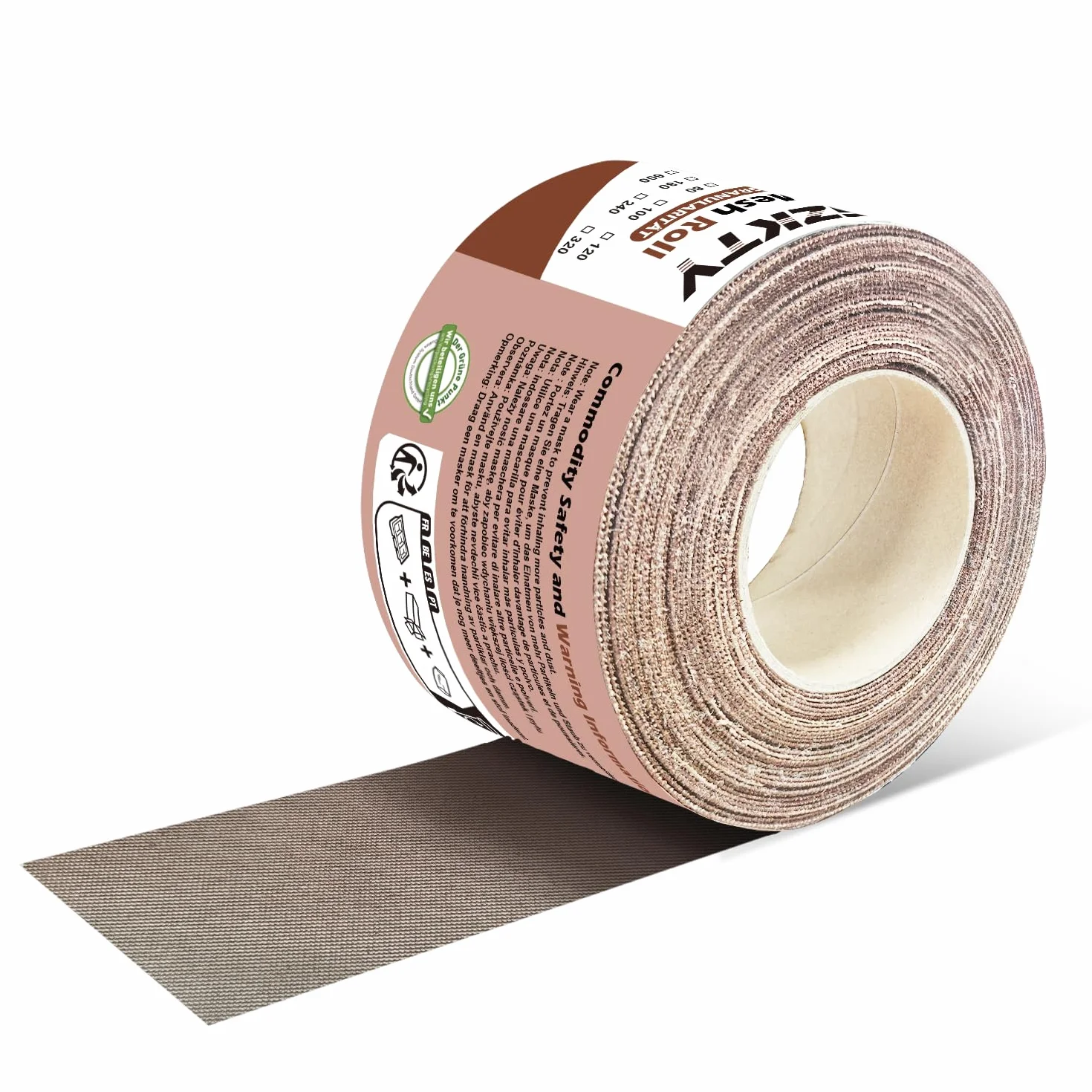 Rulo z papieru ściernego z siatką, 70 mm x 10 m, ziarnistość P150, łączenie z 70mm szerokim ręcznym szlifierkiem, siatka szlifierska do drewna, metalu, ściany