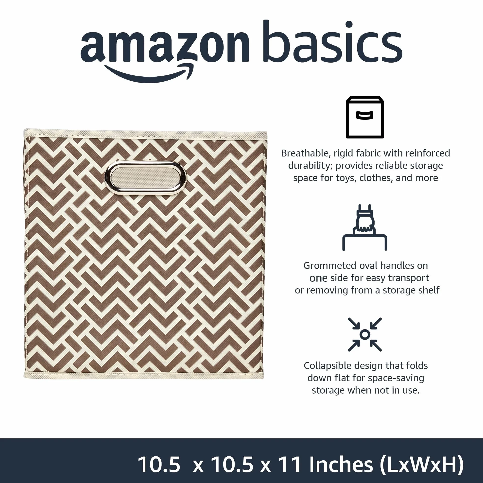 Amazon Basics Składane kostki do przechowywania z tkaniny 26,7 x 26,7 x 28 cm brązowe Chevron Taupe opakowanie 6 sztuk