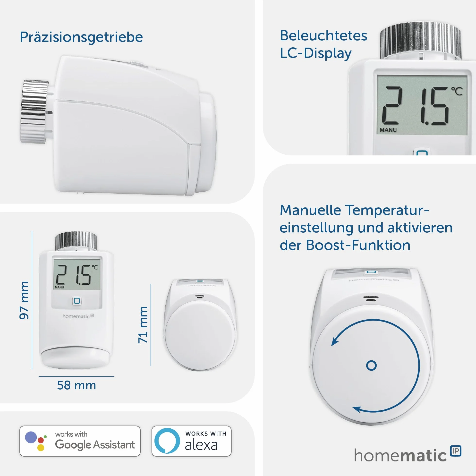 Homematic Ip Hmip-Etrv-2 Termostat, Biały, 9,7 x 5,8 x 7,1 cm