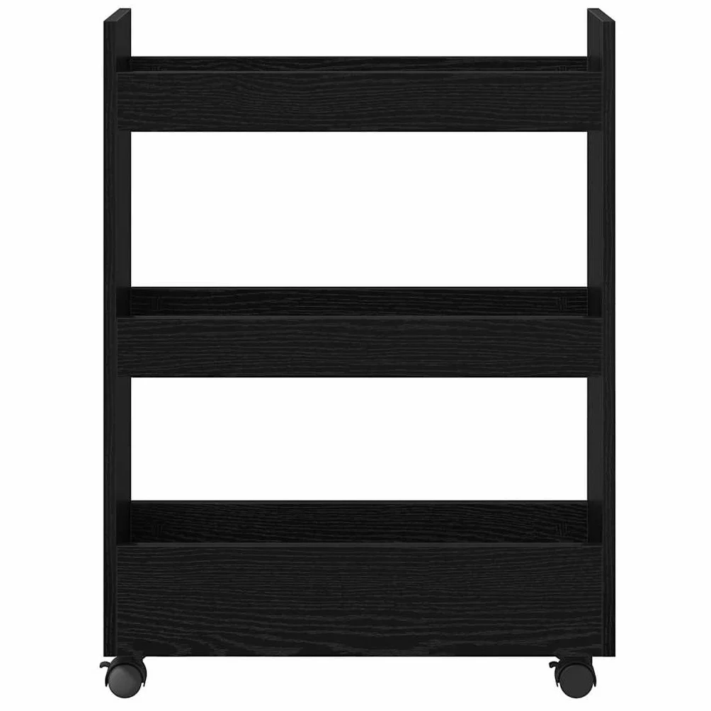 vidaXL Wąski Wózek do Przechowywania Czarny Dąb 60 x 22 x 80 cm, Nowoczesny wózek kuchenny, prostokątny design, trwały organizer, wąska konstrukcja do domu