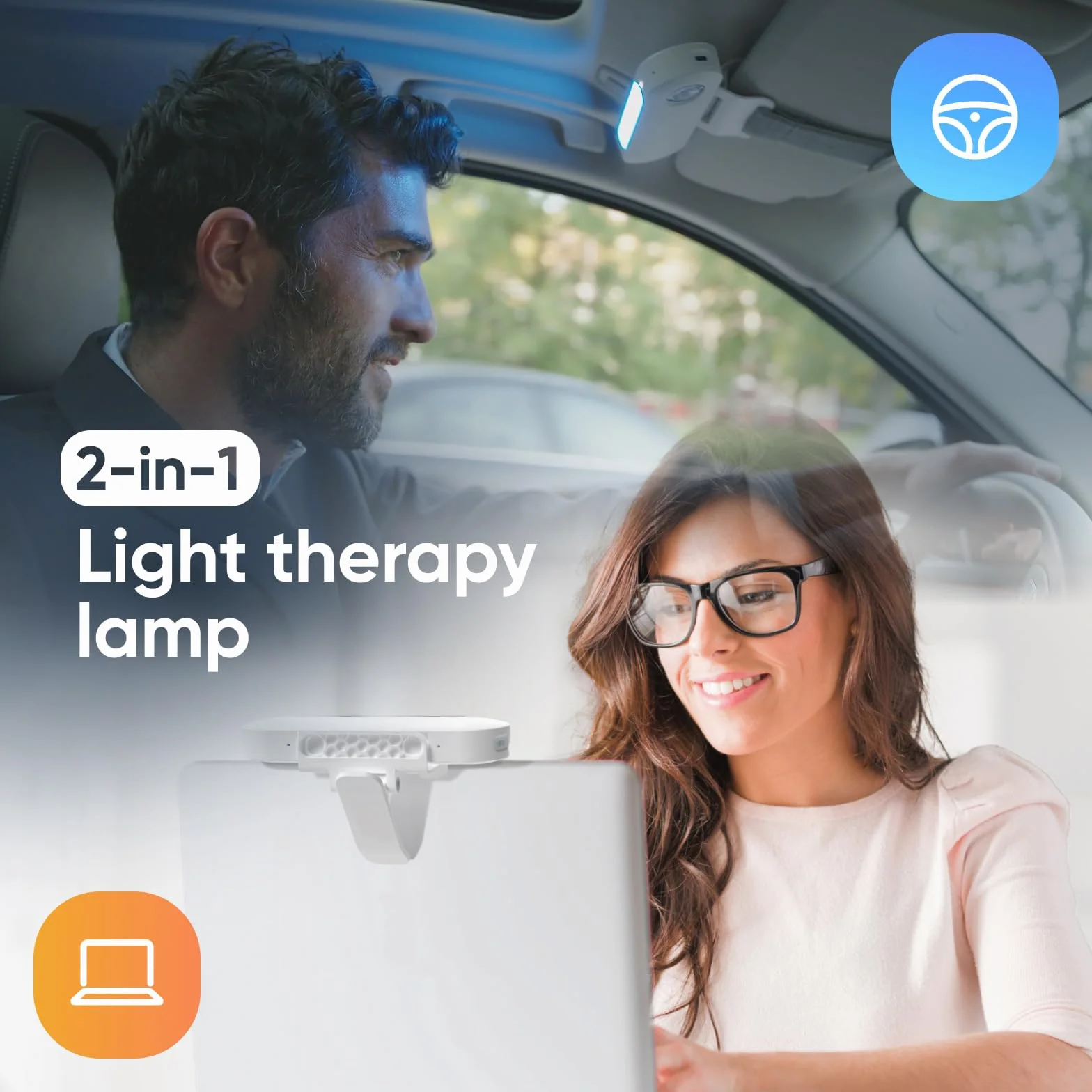 Luminette Drive® pierwsza lampa do terapii światłem 2 w 1 – ciesz się zaletami terapii światłem w samochodzie lub przed komputerem