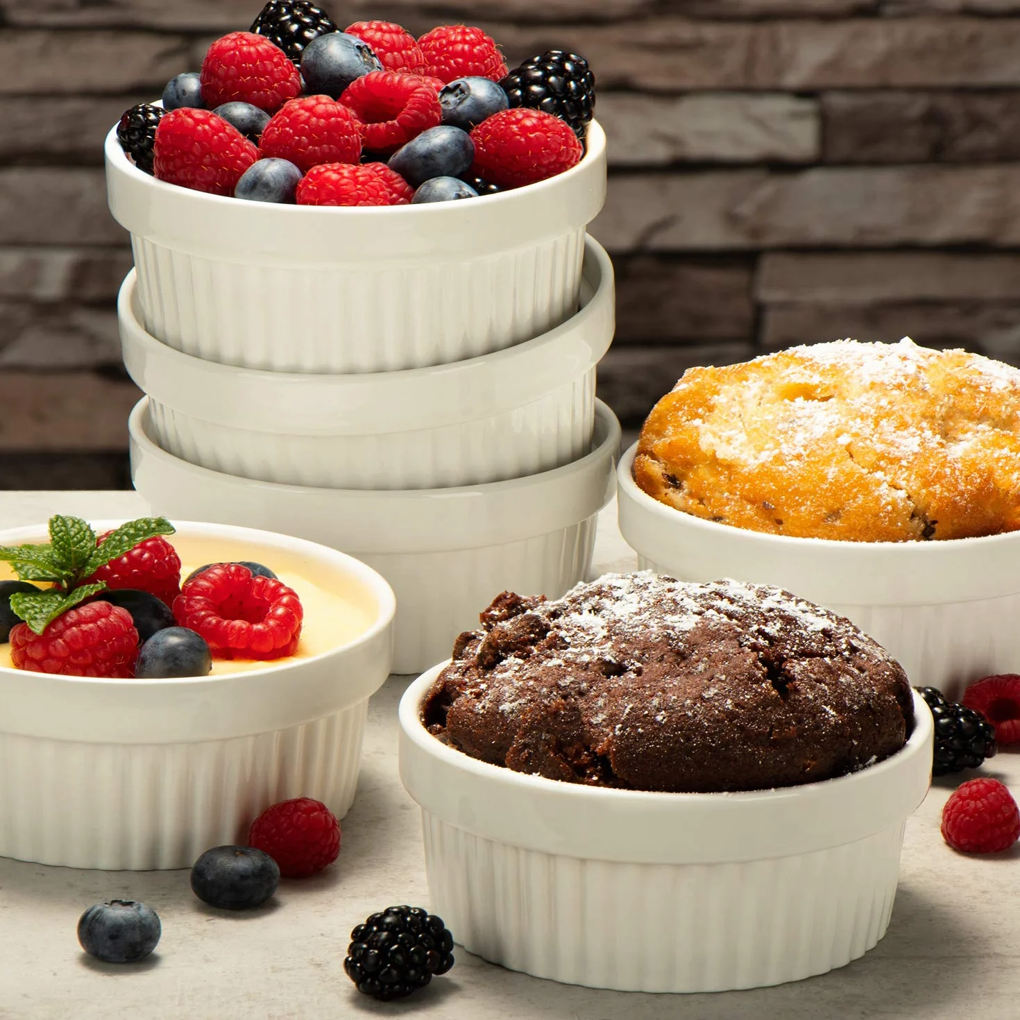 COM-FOUR® 6x Formy do sufletów - ceramiczne, zaroodporne naczynia do creme brulee - naczynie deserowe np. do Ragout Fin - po 270 ml - w kolorze bialym