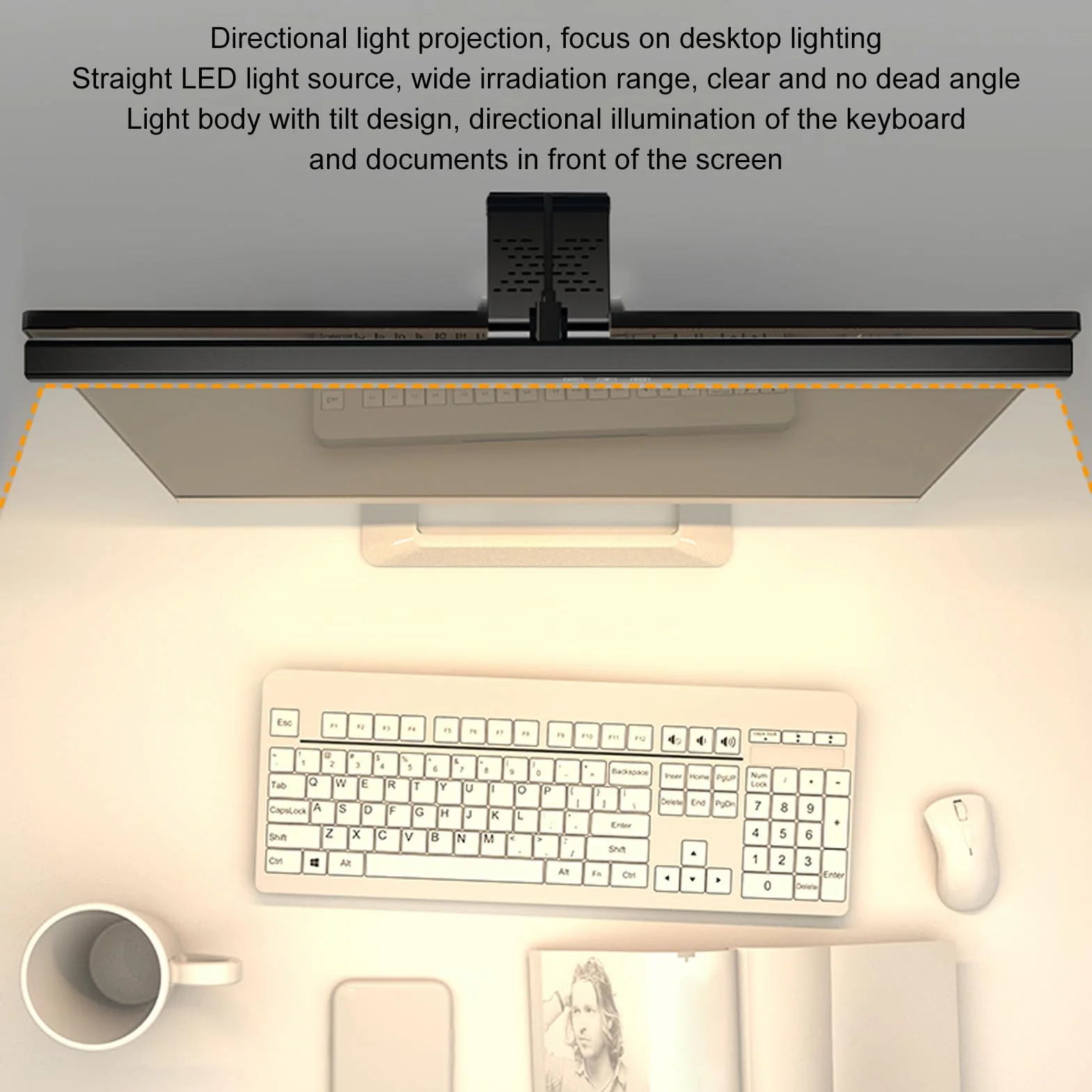 Ejoyous Lampa PC Bar 50 cm, oświetlenie LED do laptopa, lampa monitora, bezprzewodowa, PC, lampa do komputera, lampa na ekran, klips, regulowana jasność i temperatura barwowa, antyniebieska (biała)