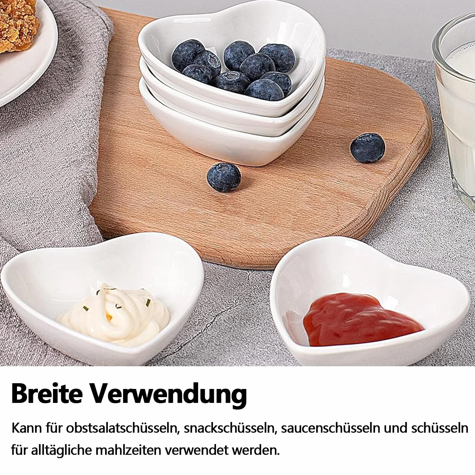 Zestaw ceramicznych misek do dipów w kształcie serca, 6 sztuk dań do sosu sojowego, mini miski, przypraw, do sushi, przypraw, naczyń do serwowania