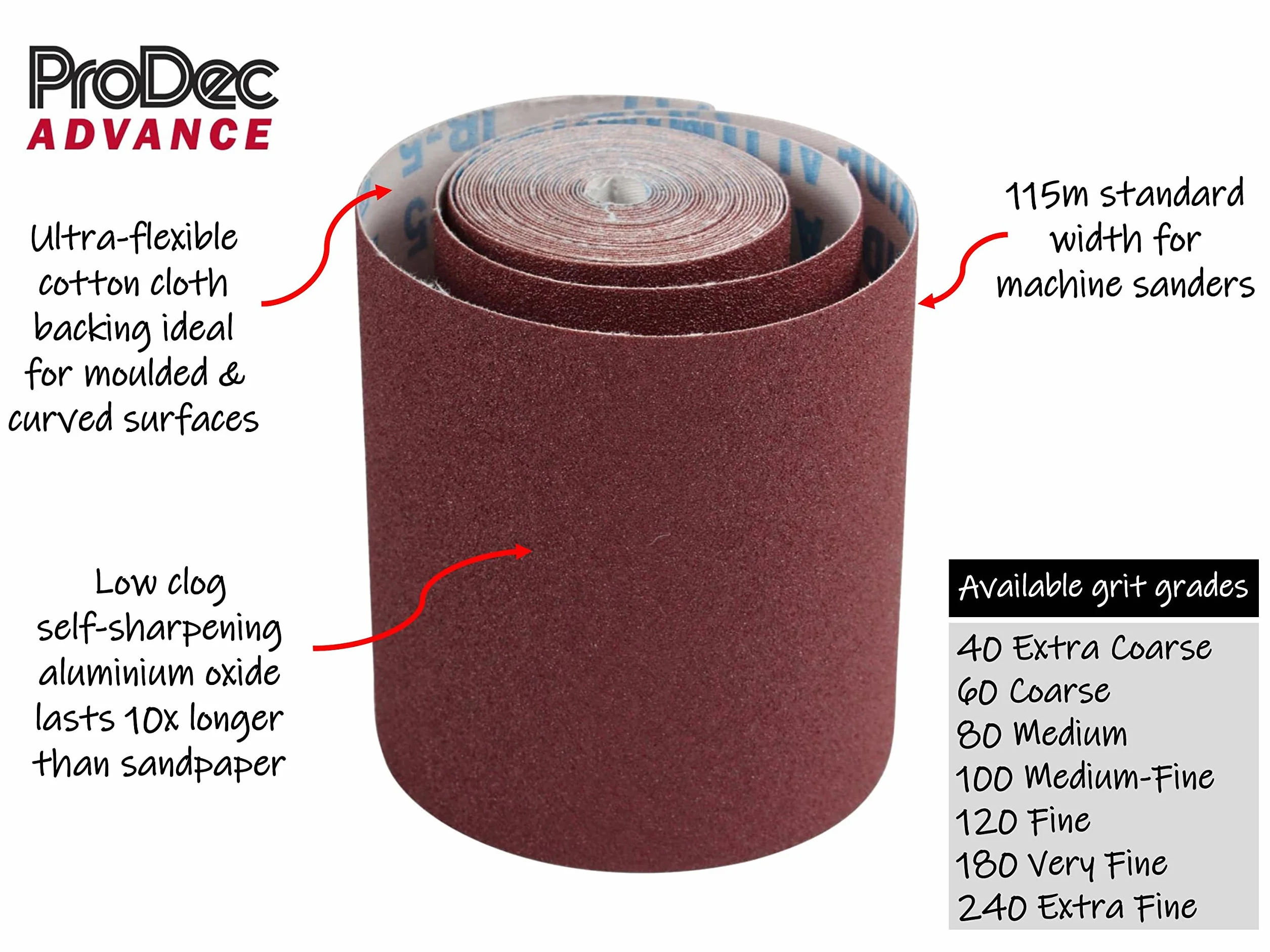 ProDec Advance 5m Roll 80 Grit Medium Grade ProFlex Ultra Flexible Odporny na pęknięcia papier ścierny z tlenku glinu do szlifowania drewna, farby, tynku, szpachli, metalu i innych materiałów