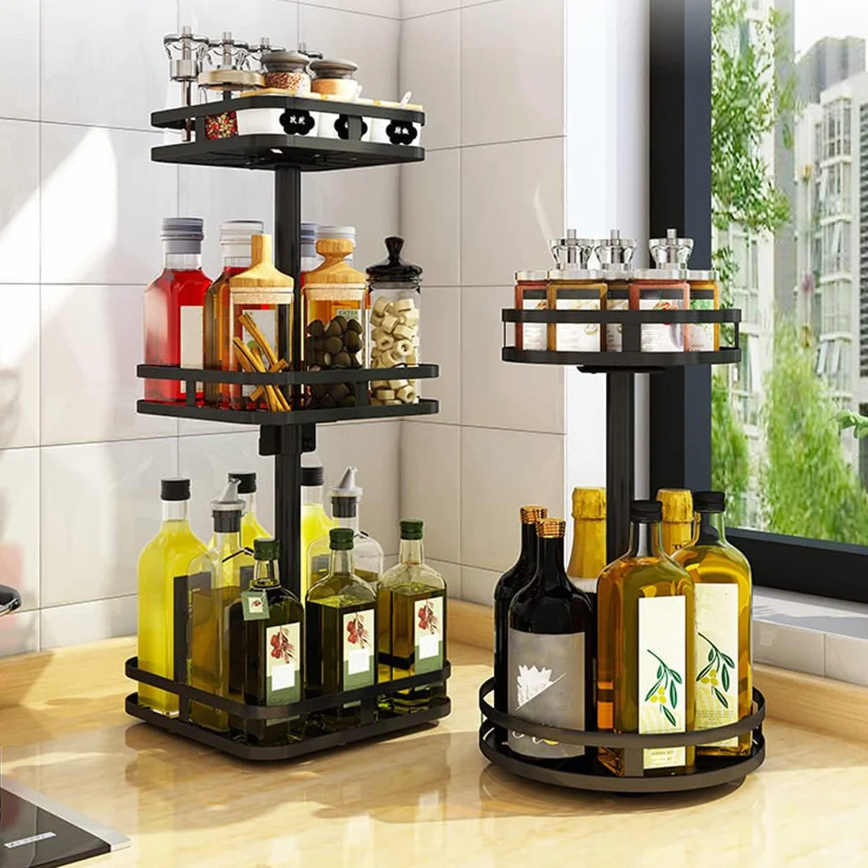 YunNasi Organizer na Przyprawy Lazy Susan Organizer Stojak na Olej Stalowy do Szafki Kuchni Przechowywania Oleju do Spiżarni i Przechowywania w Kuchni (Okrągły, 2Tier)