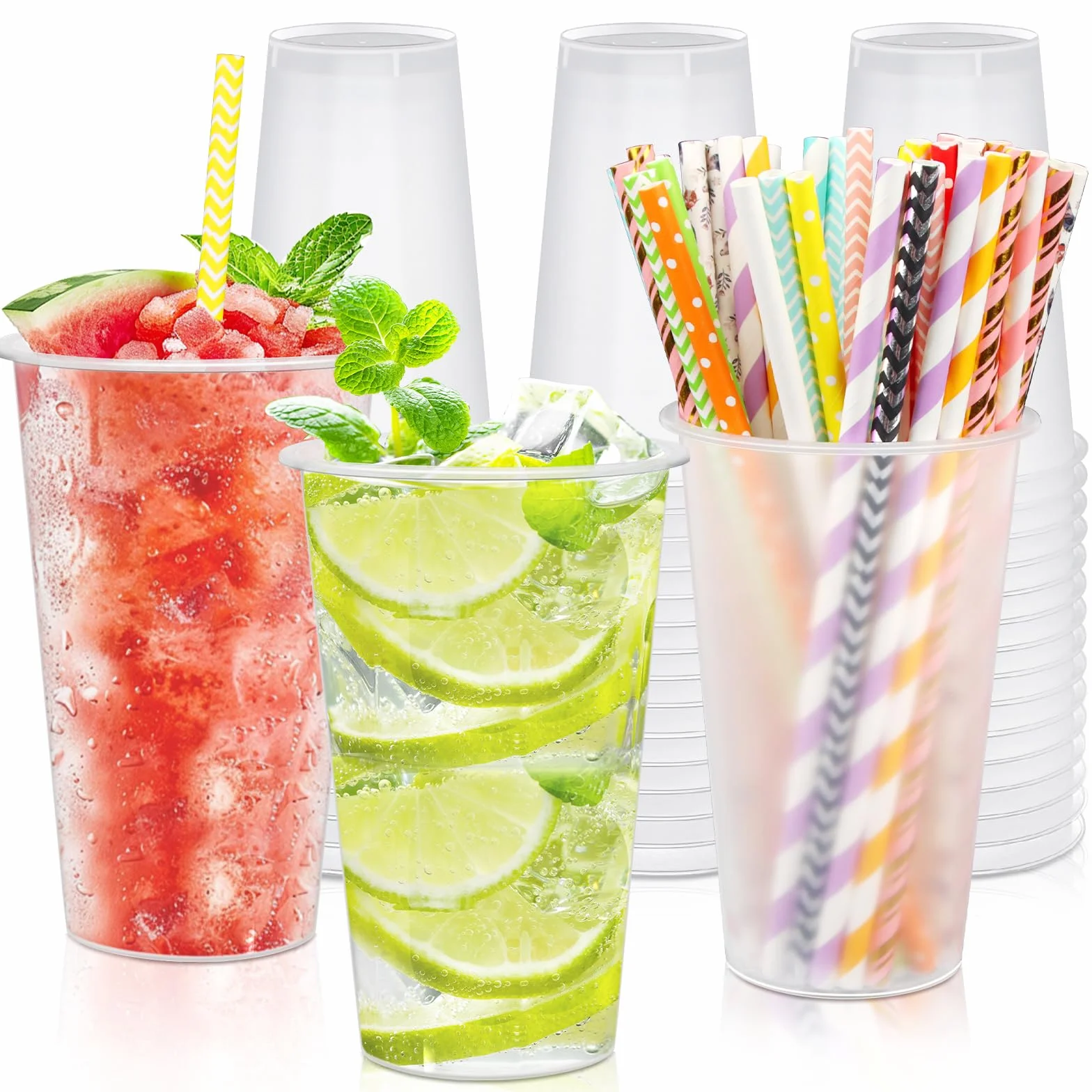50 sztuk plastikowych kubków, wielokrotnego użytku, 360 ml, matowe kubki plastikowe, zestaw na imprezy z napojami, urodziny, wesele, Boże Narodzenie (500 ml)