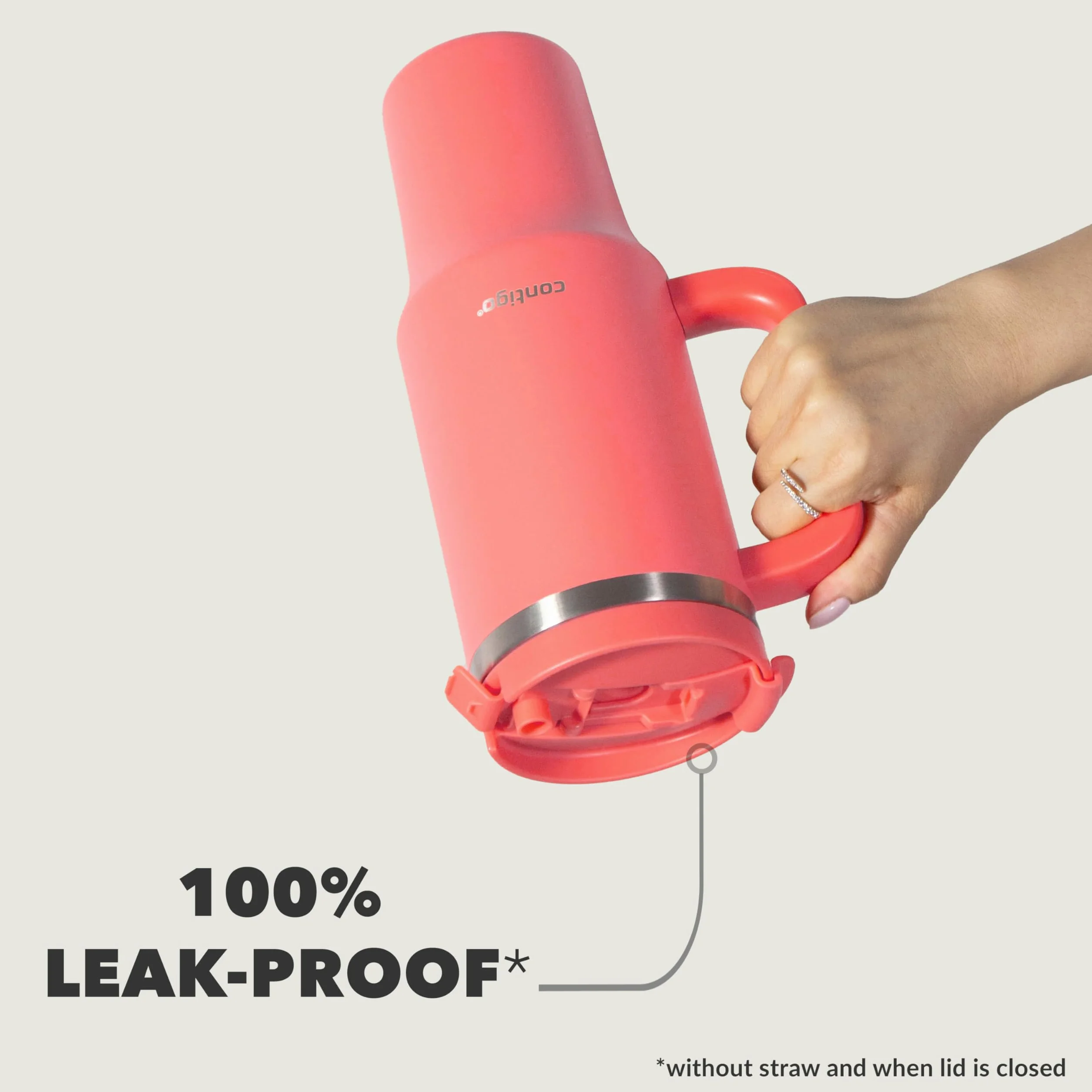 Contigo Tumbler 1200 ml z uchwytem, izolowana próżniowo butelka na wodę ze słomką i pokrywką, zimna przez 29 godzin, kubek podróżny, termos termiczny, nie zawiera BPA, koralowy