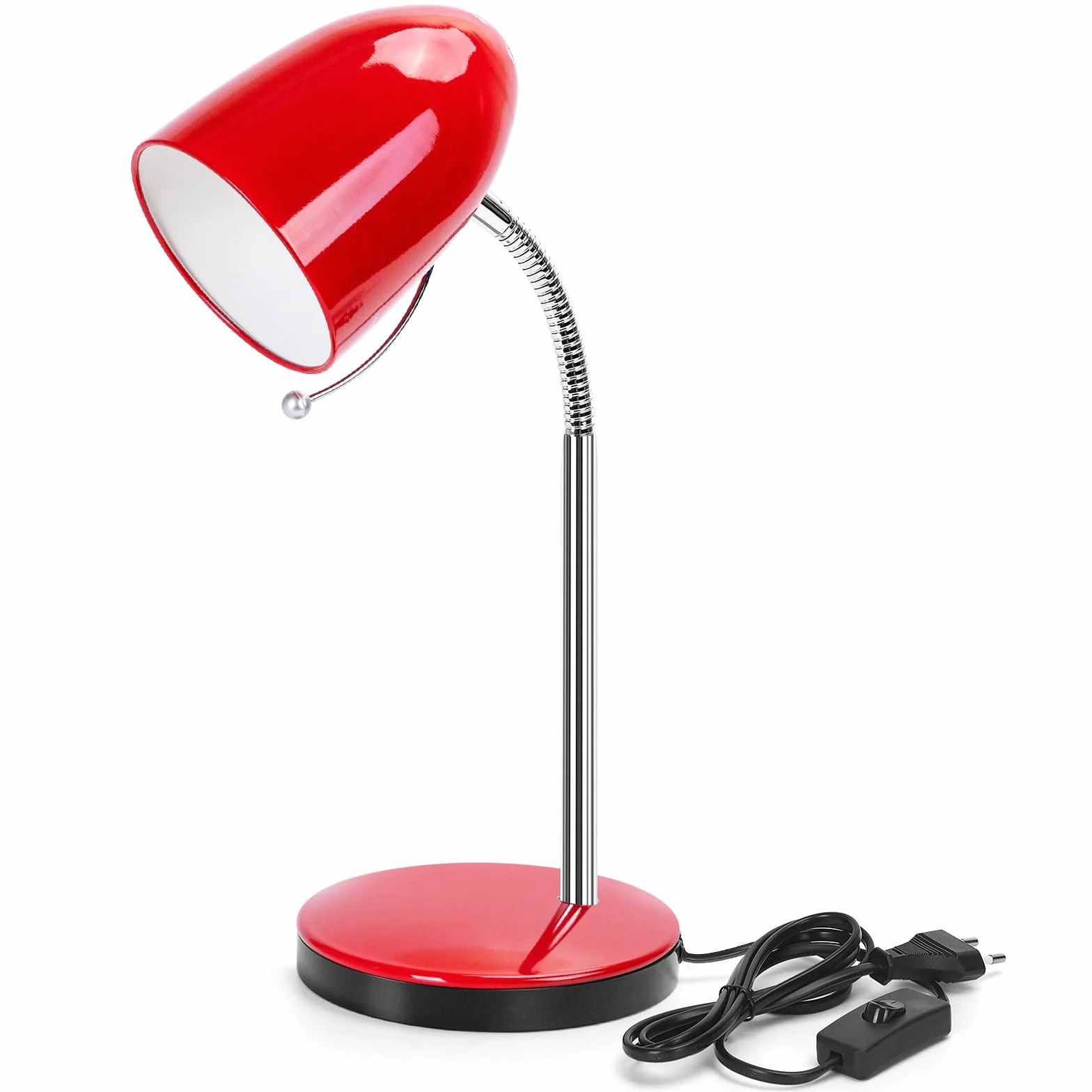 Aigostar Lampa Biurkowa Retro - Lampa Kreślarska na Żarówkę E27, Regulowana Lampka na Biurko do Nauki, Czytania i Pracy, dla Dzieci i Młodzieży, Biała (Bez Żarówki), Czerwony