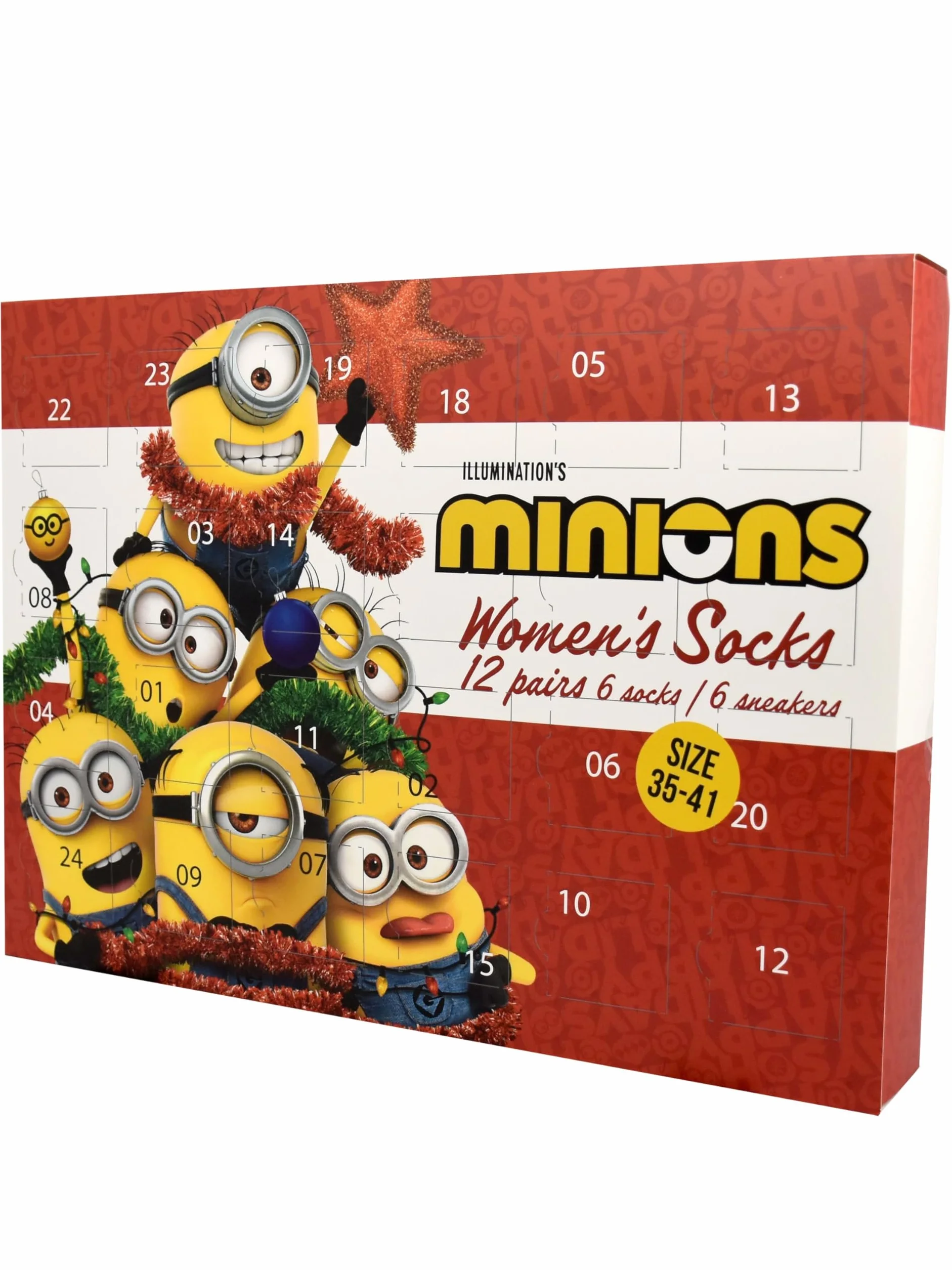 United Labels Kalendarz adwentowy Minions z 12 parami skarpet dla kobiet, rozmiar 35-41, kalendarz z trampkami i długimi skarpetami, prezent świąteczny