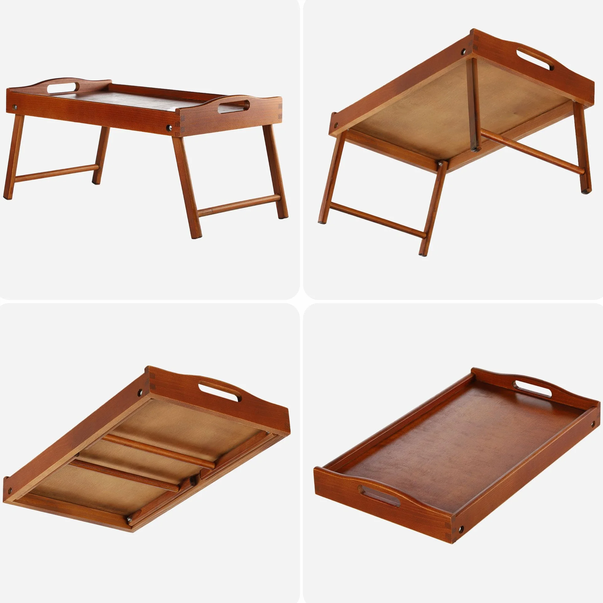 KADAX Stolik do łóżka taca śniadaniowa z drewna sosnowego 19 x 30 x 50 cm składana taca do serwowania brązowy