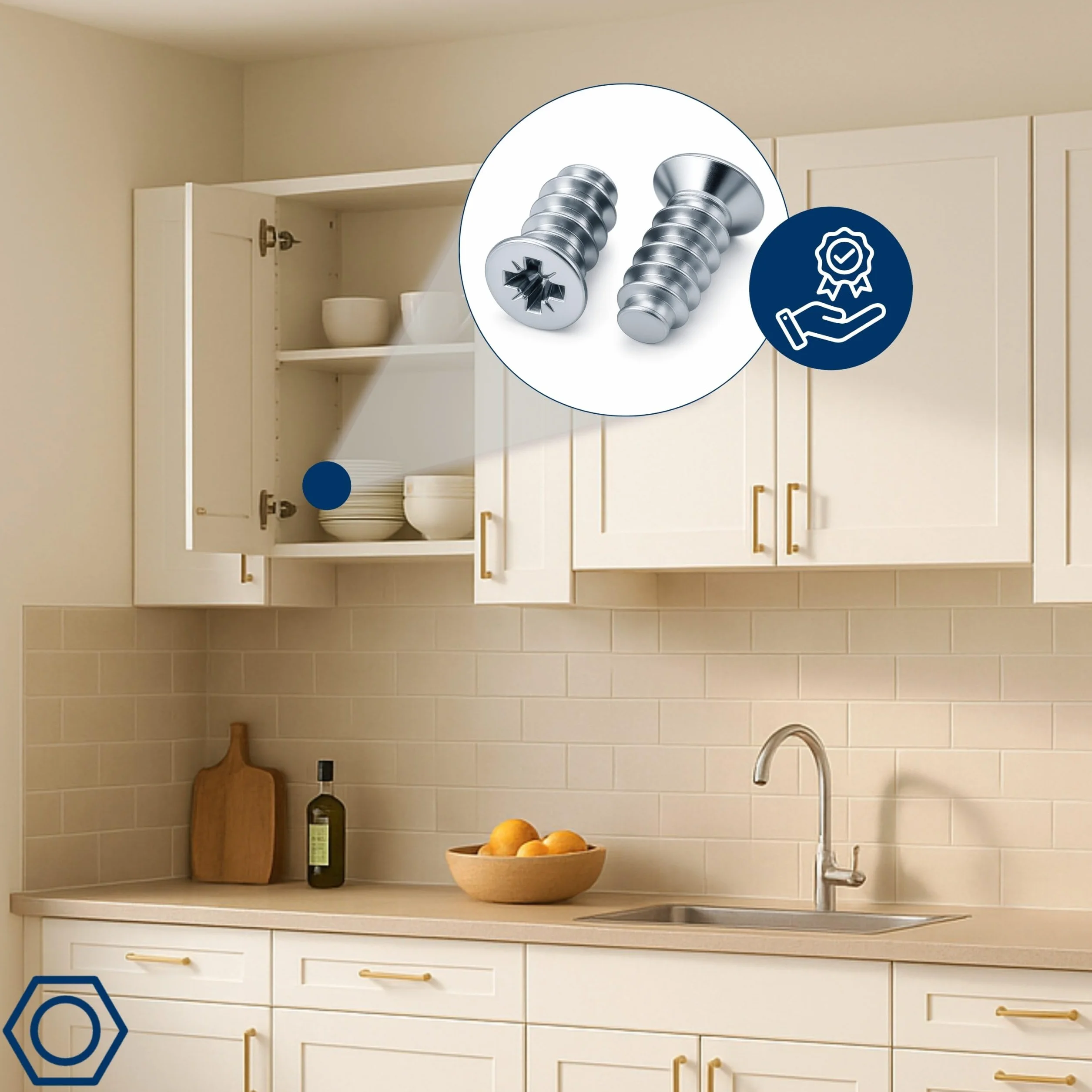 HEXATON Wkręty Euro z Łbem Stożkowym Pozidriv 6,3 x 16 mm - 100 Sztuk - Stal w Ocynku Białym - Gwint do Drewna Wkręty na Całości