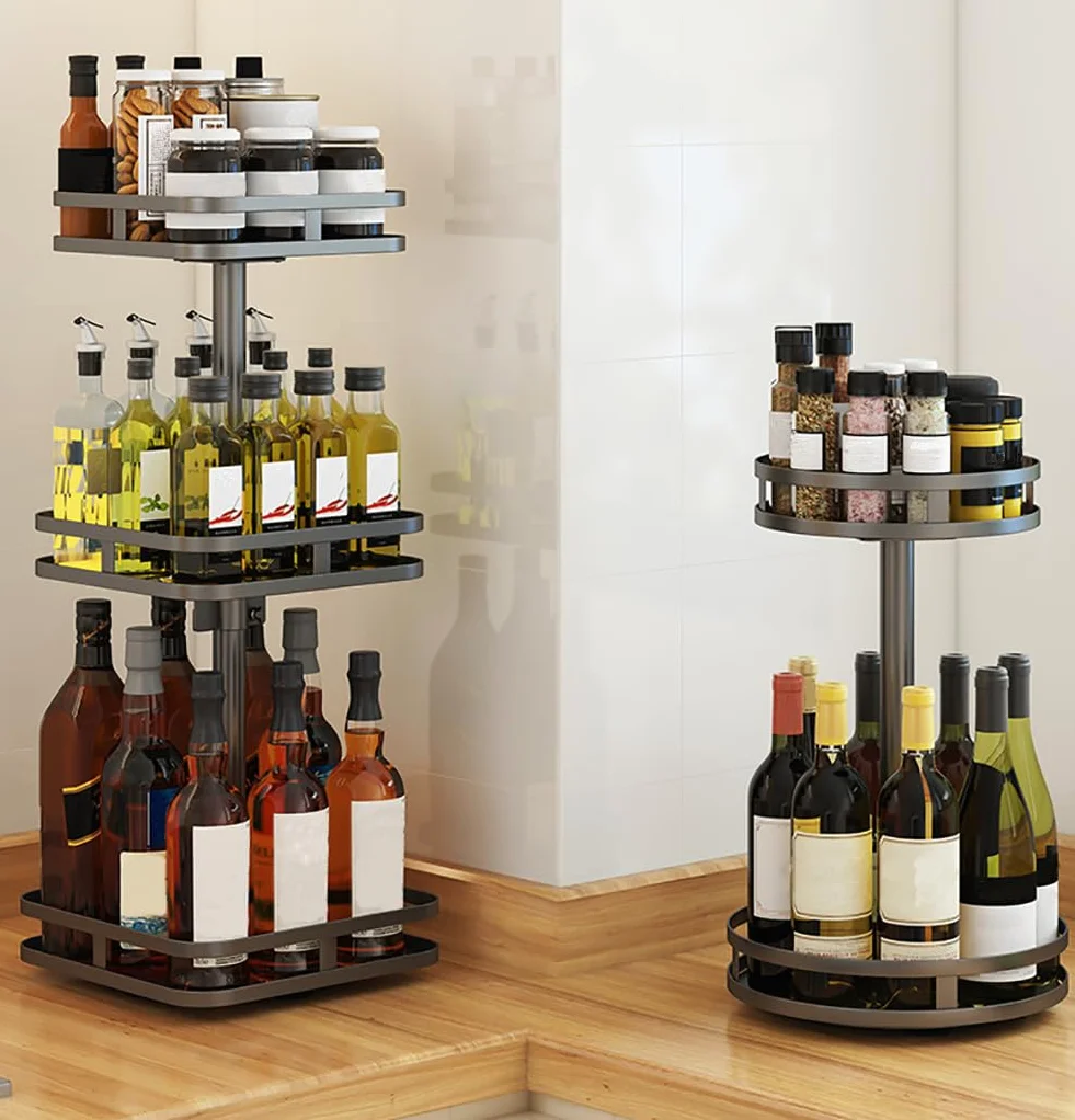 YunNasi Organizer na Przyprawy Lazy Susan Organizer Stojak na Olej Stalowy do Szafki Kuchni Przechowywania Oleju do Spiżarni i Przechowywania w Kuchni (Okrągły, 2Tier)