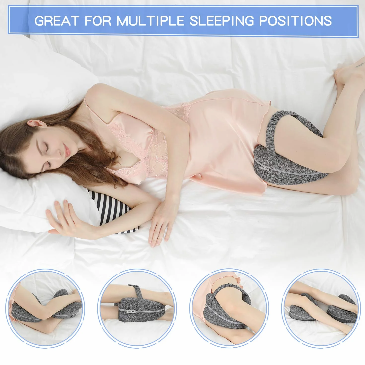 BEAUTRIP Poduszka na nogi | ergonomiczna poduszka dla osób śpiących na boku dla optymalnego podparcia | Poduszka na kolana Memory Foam dla osób śpiących na boku | Poduszka do leżenia ze zdejmowaną i nadającą się do prania poszewką