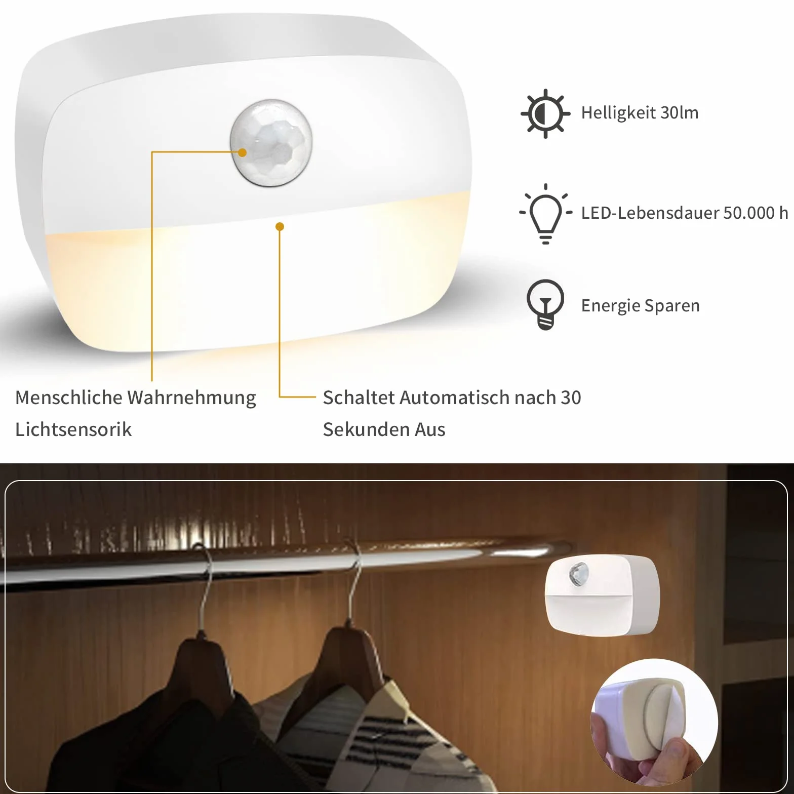 Lampka nocna LED z czujnikiem ruchu, 4 sztuki, lampka nocna dla dzieci, z baterią, do wnętrz, oświetlenie szafki, automatyczne włączanie/wyłączanie, światło do korytarza, schodów, łazienki, sypialni