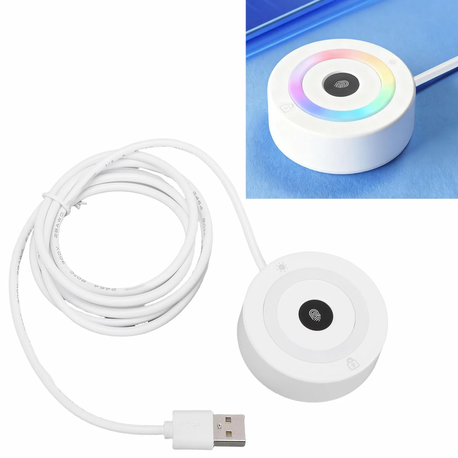 Vikye Czytnik Linii Papilarnych USB dla Wygranych Hello, Dotykowy Skaner Biometryczny 360° dla Wygranych 10/11 z reakcją 0,5 Sekundy, Obsługuje 10 Odcisków Palców, Kabel 1,5 M