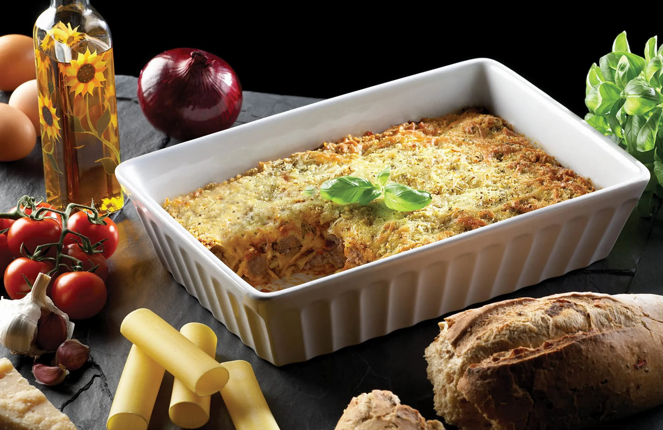 KitchenCraft Naczynie do Lasagne World of Flavours, Kamionka, 33 × 23 cm – Kolor Biały