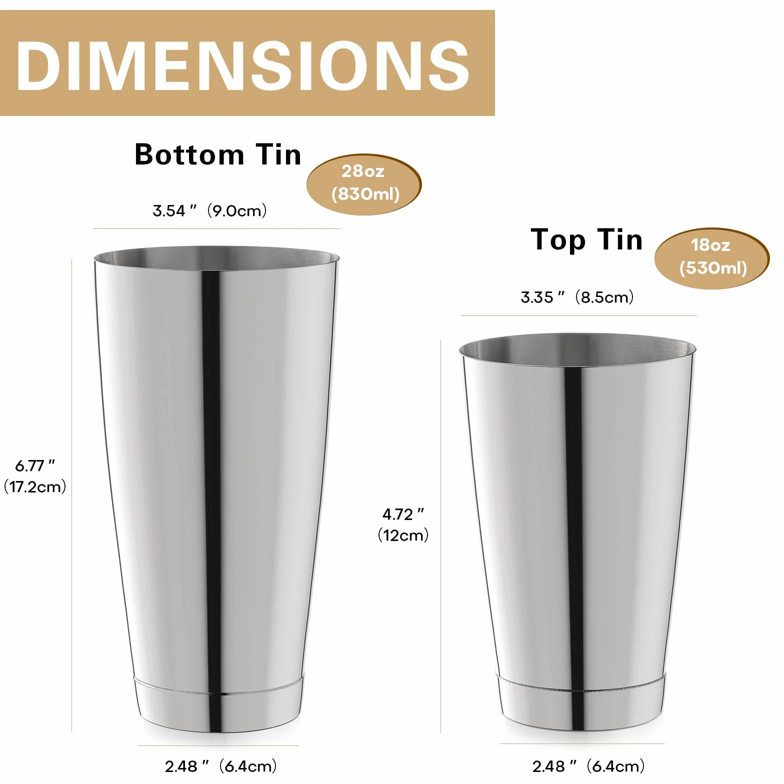 WOTOR Boston shaker ze stali nierdzewnej 530 ml 830 ml z wagą do barów