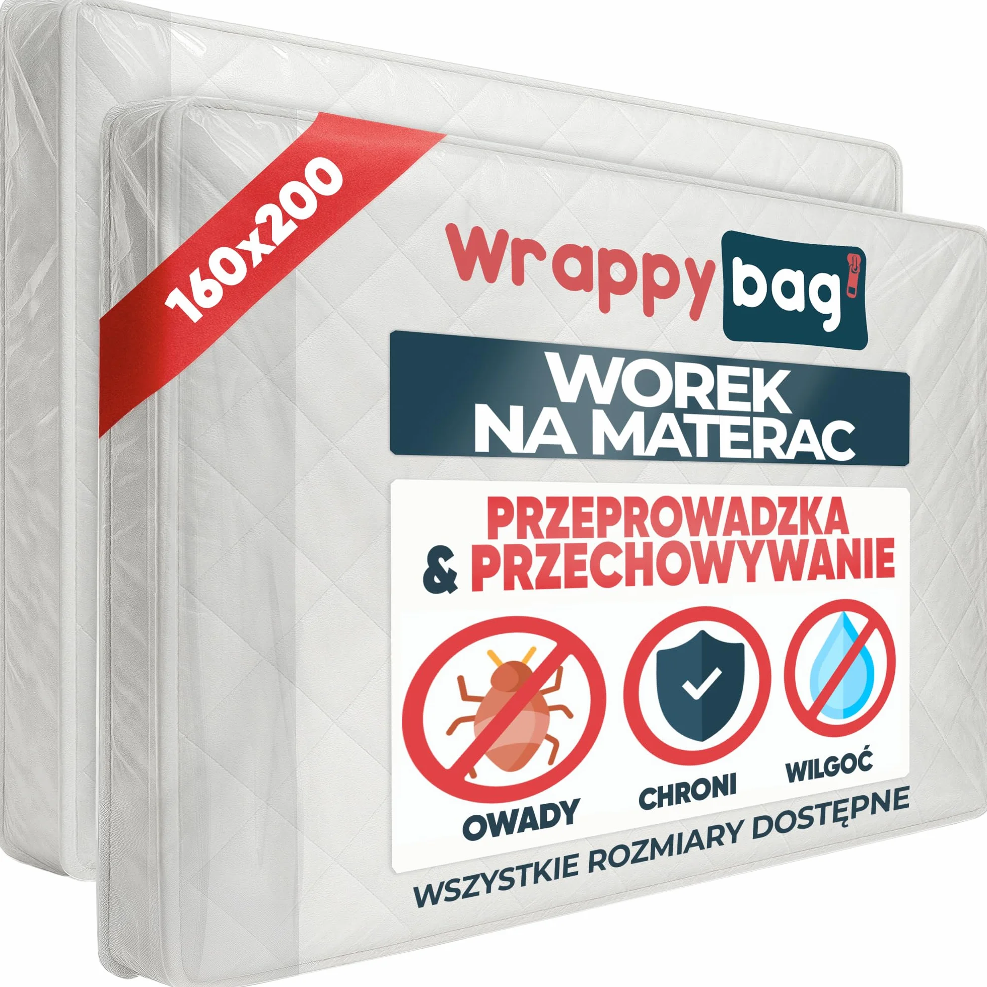 Plastikowy Pokrowiec Ochronny na Materac 160 x 200 cm 2 szt. WRAPPYBAG