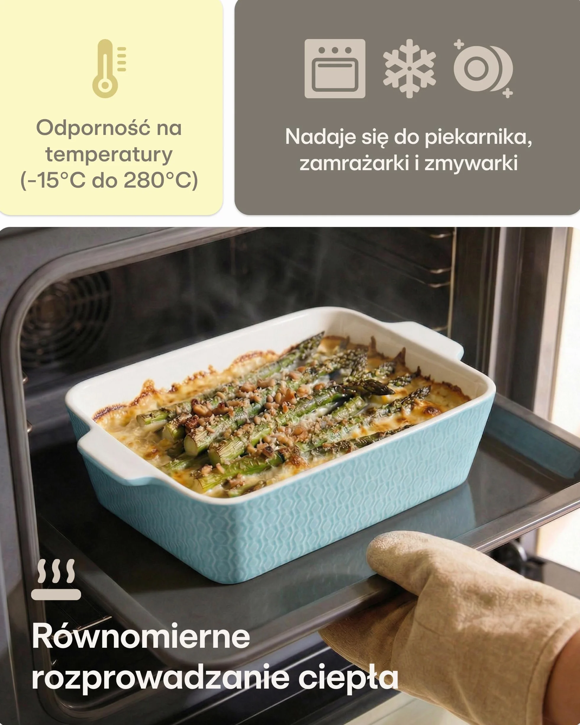 Ceramiczny Garnek do Zapiekanek Kwadratowy Nieprzywierający Czerwony Niebieski
