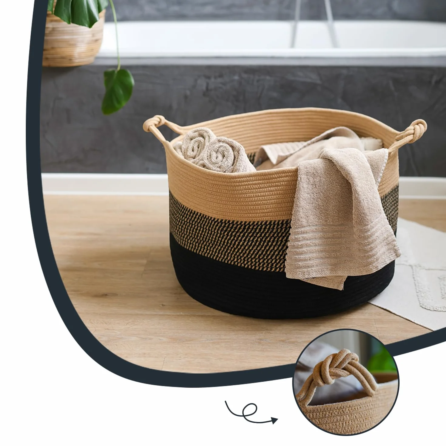 HMF duży kosz do przechowywania z bawełny 50 x 33 cm czarno-miodowy
