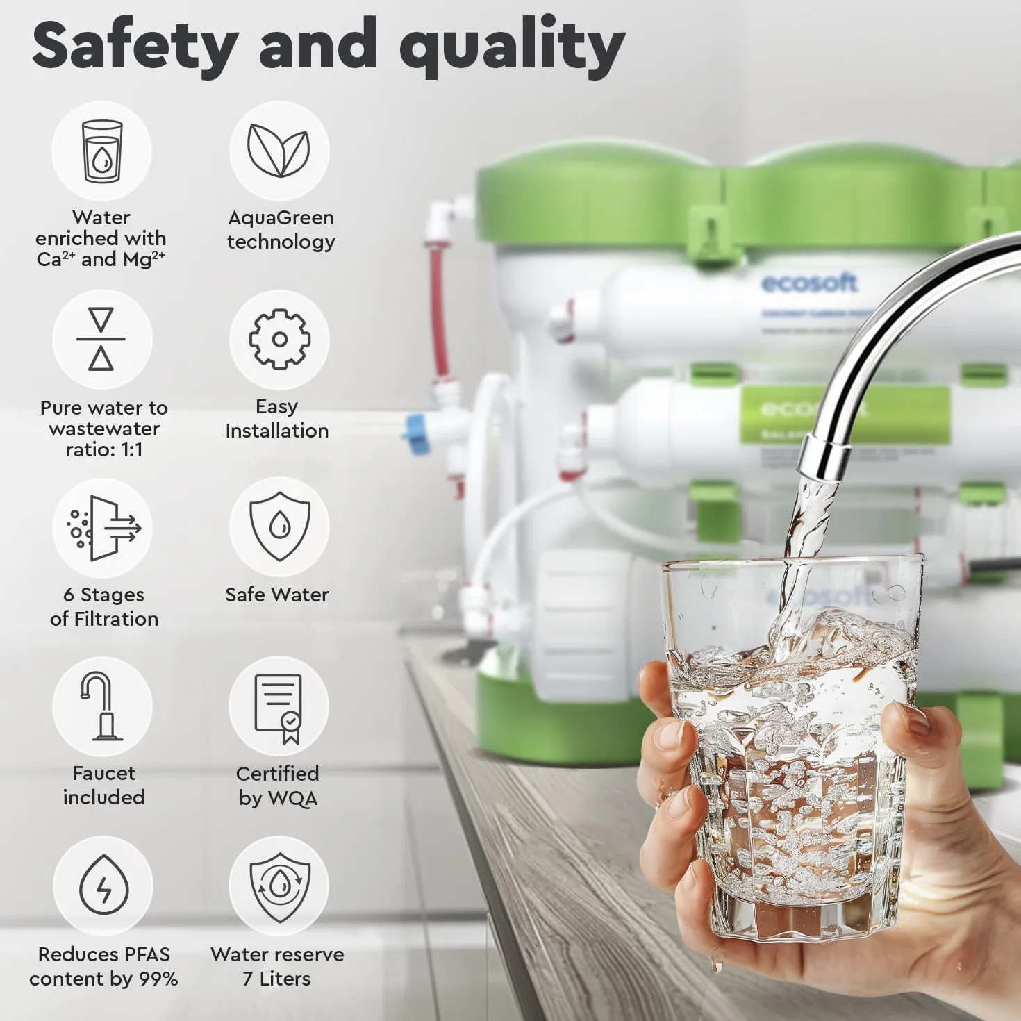 Ecosoft PURE Balance Kompaktowy filtr odwróconej osmozy | Bez pompy | Poprawia smak domowej wody pitnej